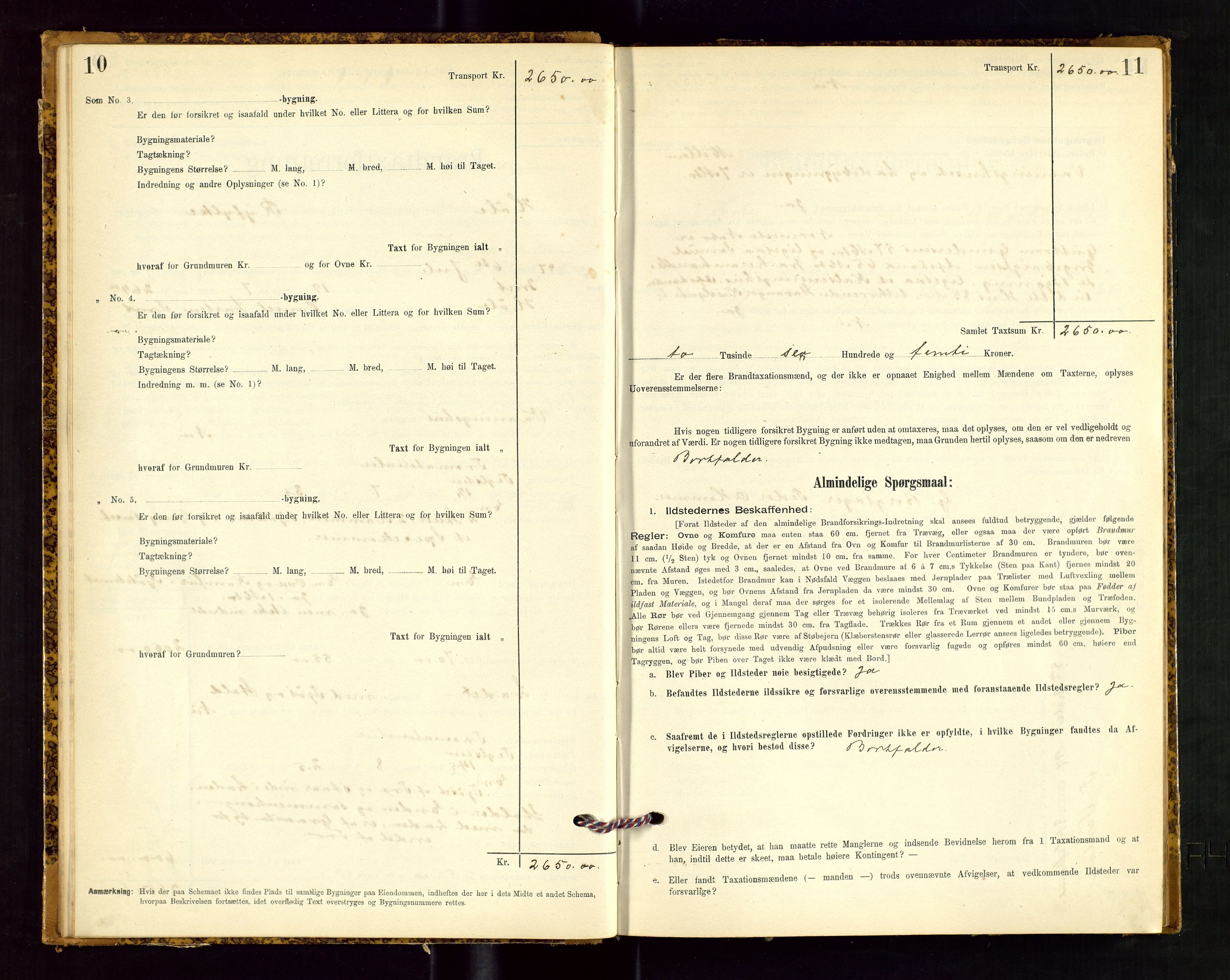 Høle og Forsand lensmannskontor, SAST/A-100127/Gob/L0001: "Brandtaxtprotokol" - skjematakst, 1897-1940, p. 10-11