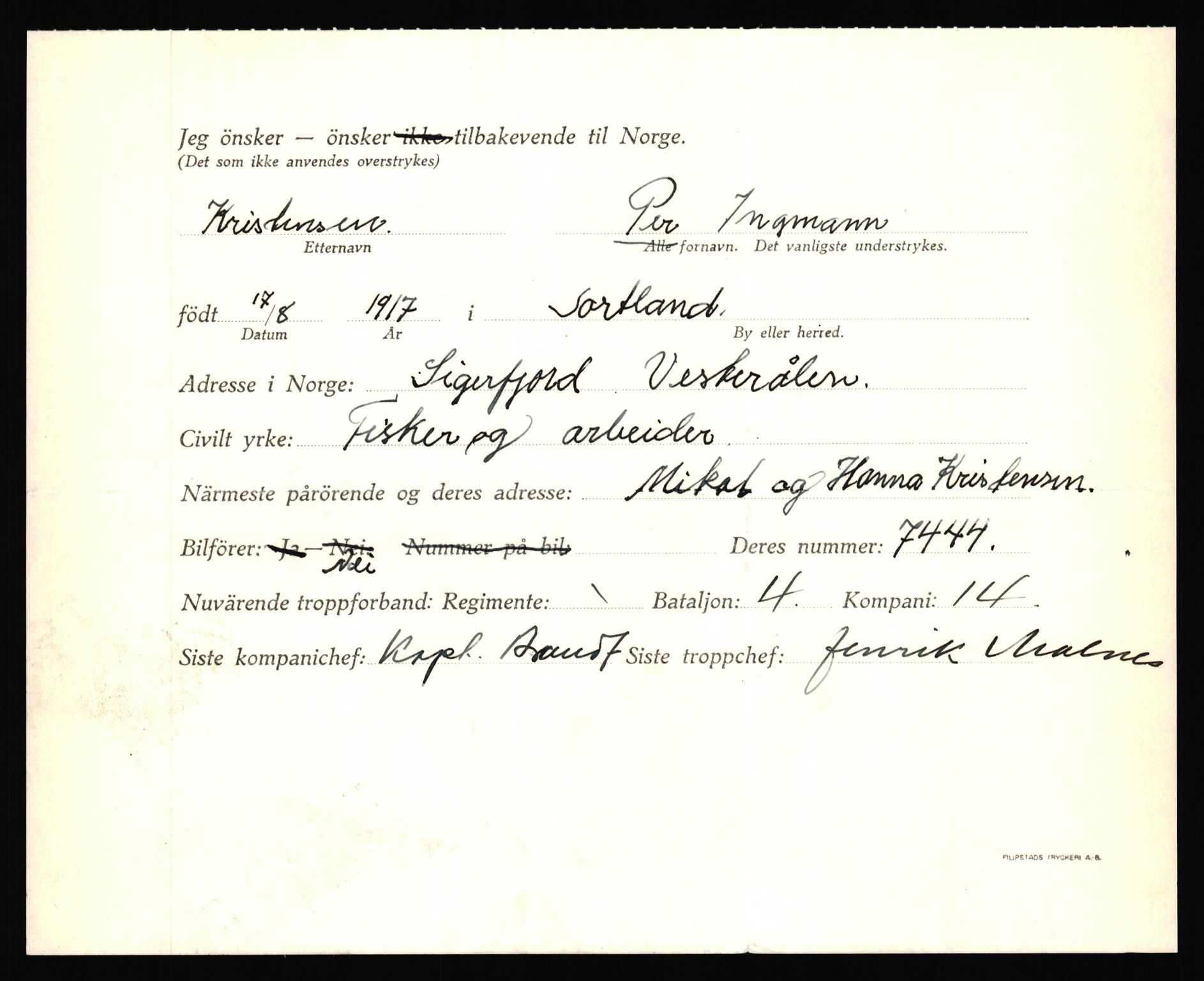 Forsvaret, Forsvarets krigshistoriske avdeling, AV/RA-RAFA-2017/Y/Yf/L0205: II-C-11-2110 - Norske internert i Sverige 1940, 1940, p. 344