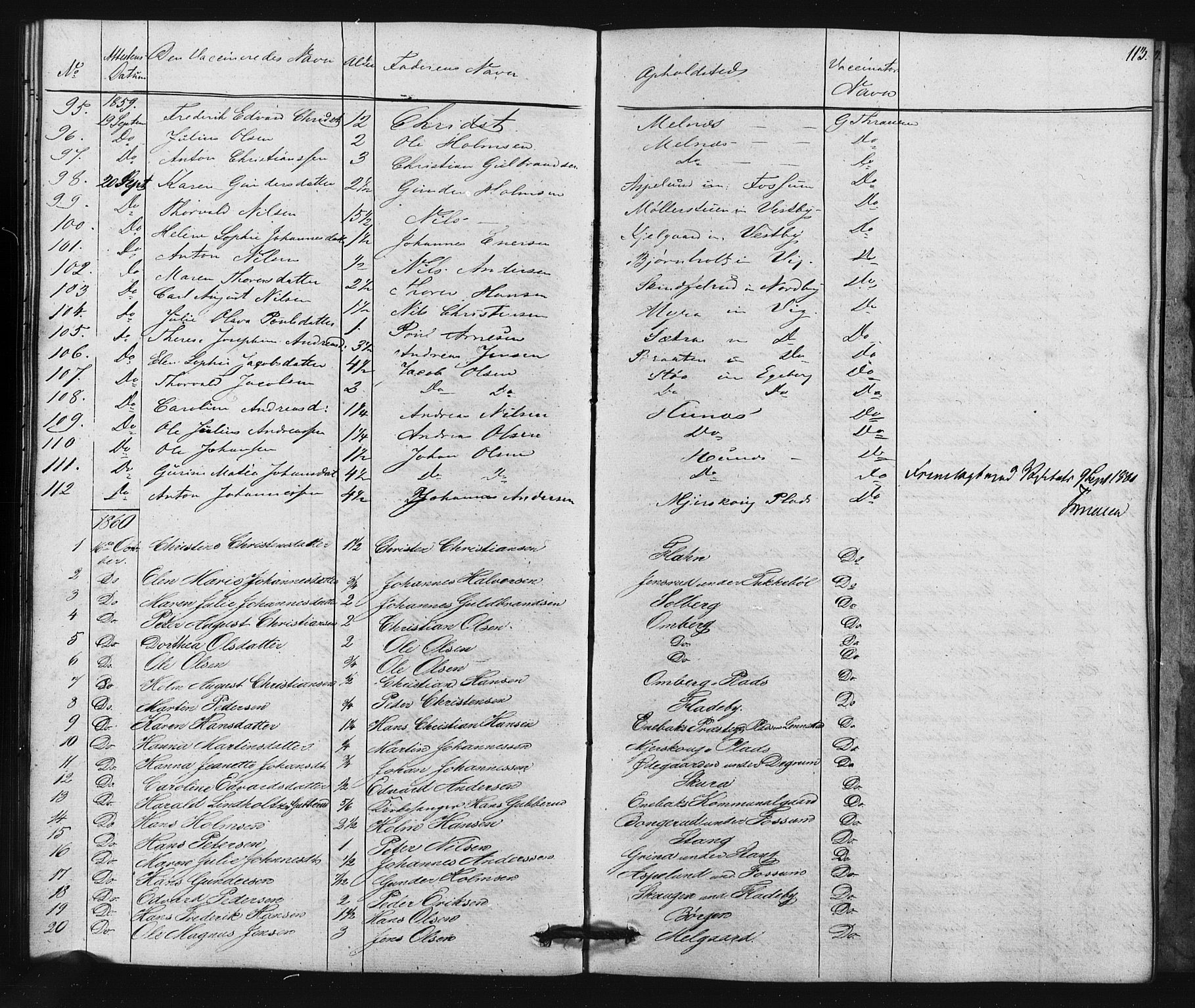 Enebakk prestekontor Kirkebøker, SAO/A-10171c/F/Fa/L0015: Parish register (official) no. I 15, 1830-1867, p. 113
