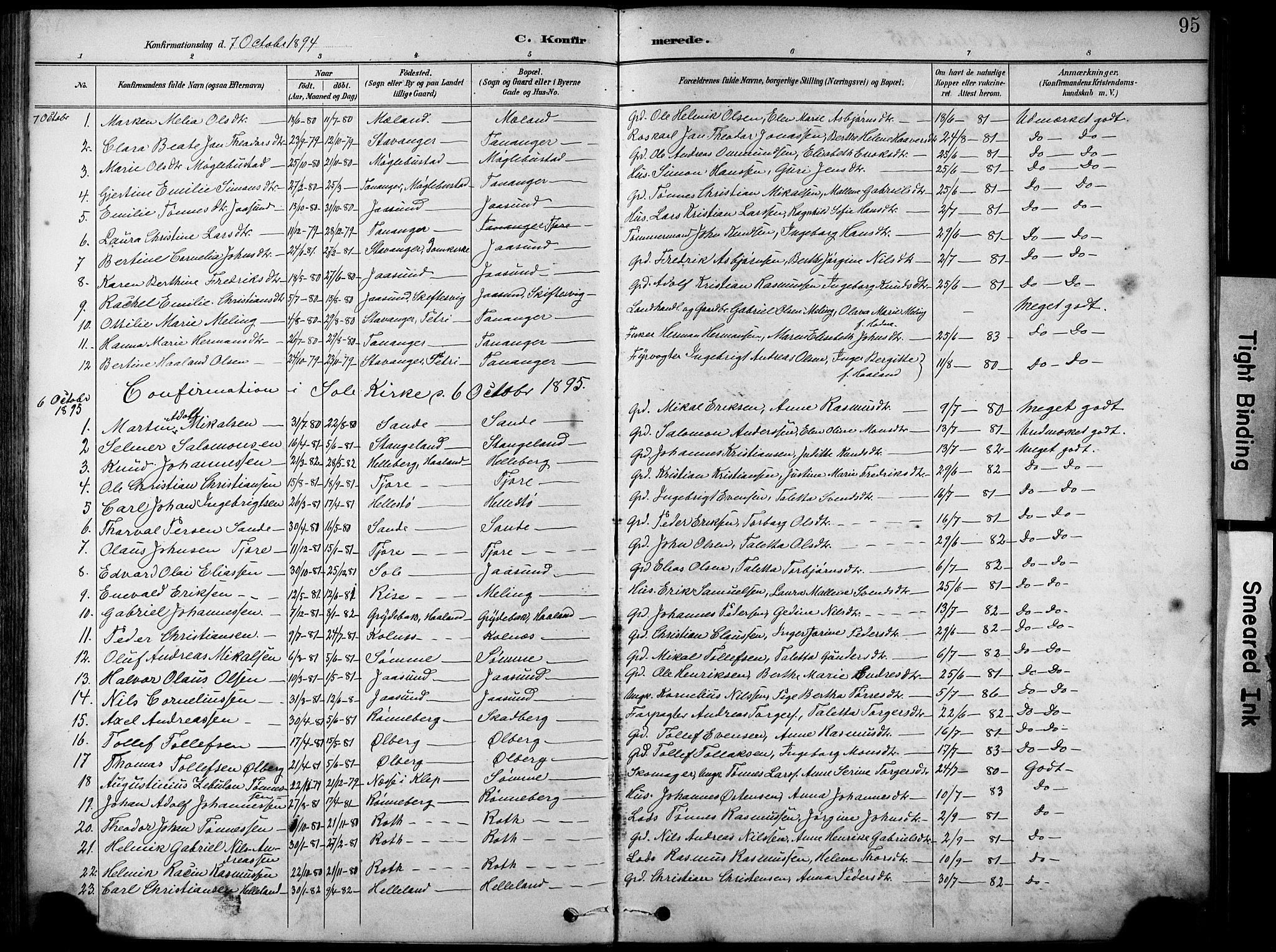 Håland sokneprestkontor, SAST/A-101802/001/30BA/L0012: Parish register (official) no. A 11, 1889-1900, p. 95