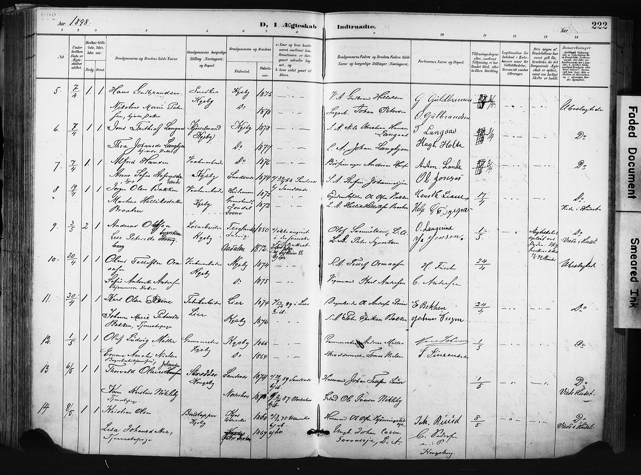 Kongsberg kirkebøker, AV/SAKO-A-22/F/Fb/L0003: Parish register (official) no. II 3, 1896-1905, p. 222