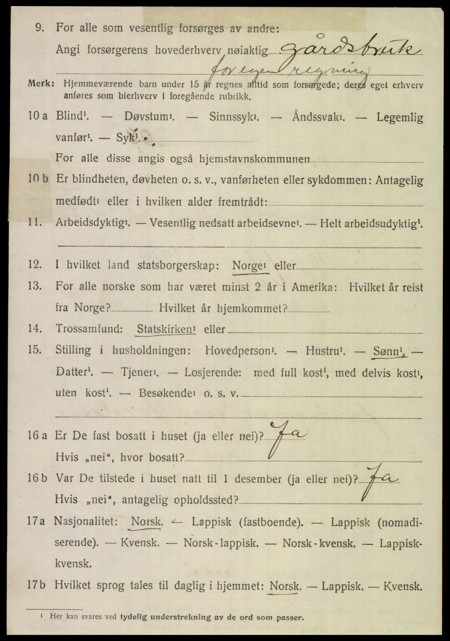 SAT, 1920 census for Nordfold, 1920, p. 1502