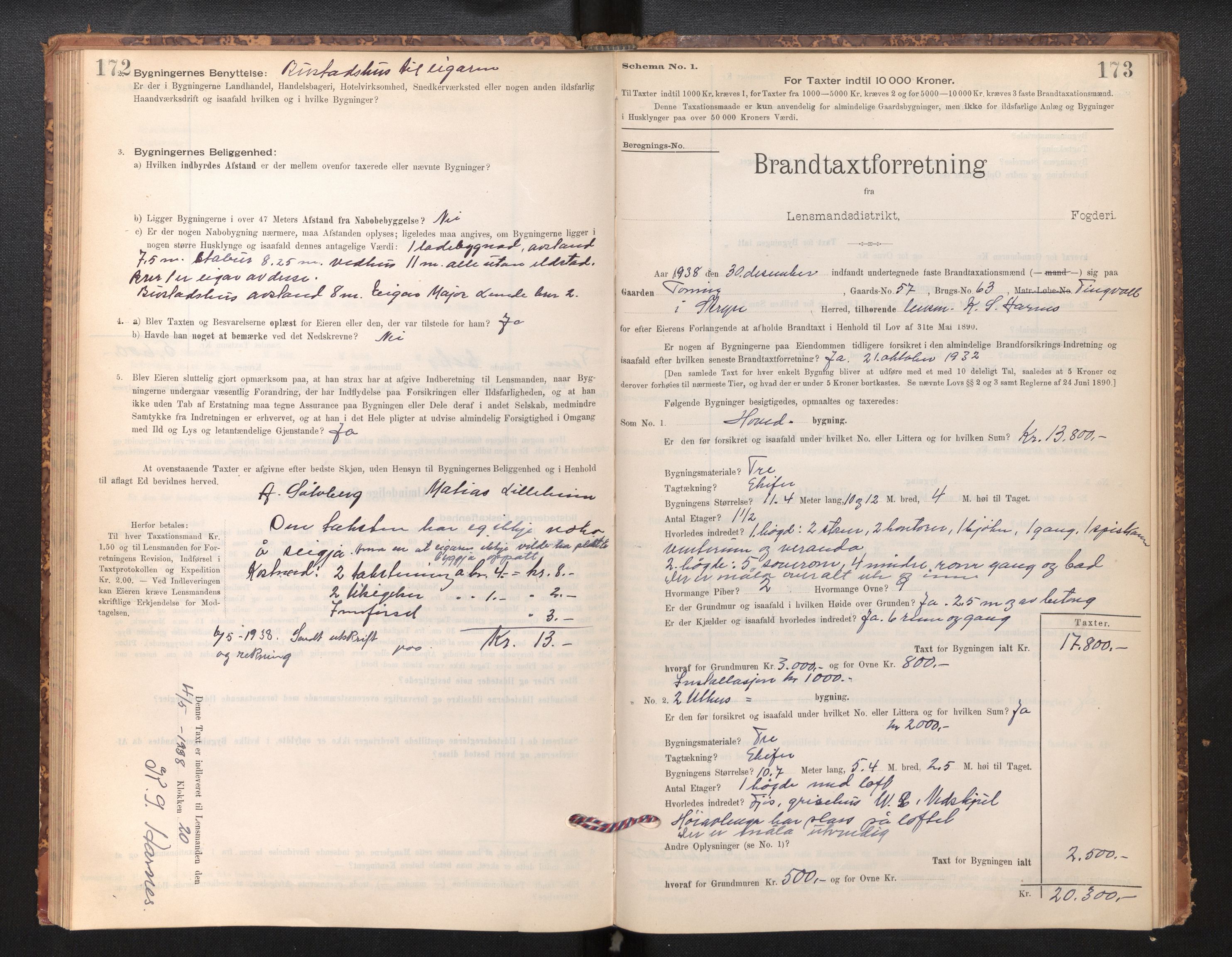 Lensmannen i Stryn og Innvik, SAB/A-30201/0012/L0002: Branntakstprotokoll, skjematakst, 1894-1942, p. 172-173