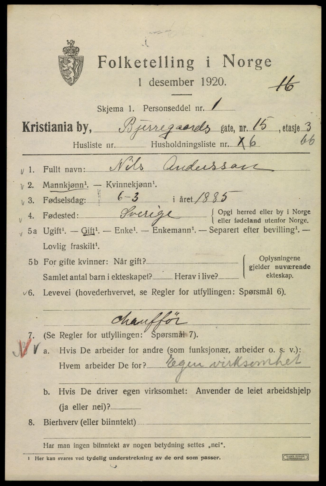 SAO, 1920 census for Kristiania, 1920, p. 159813