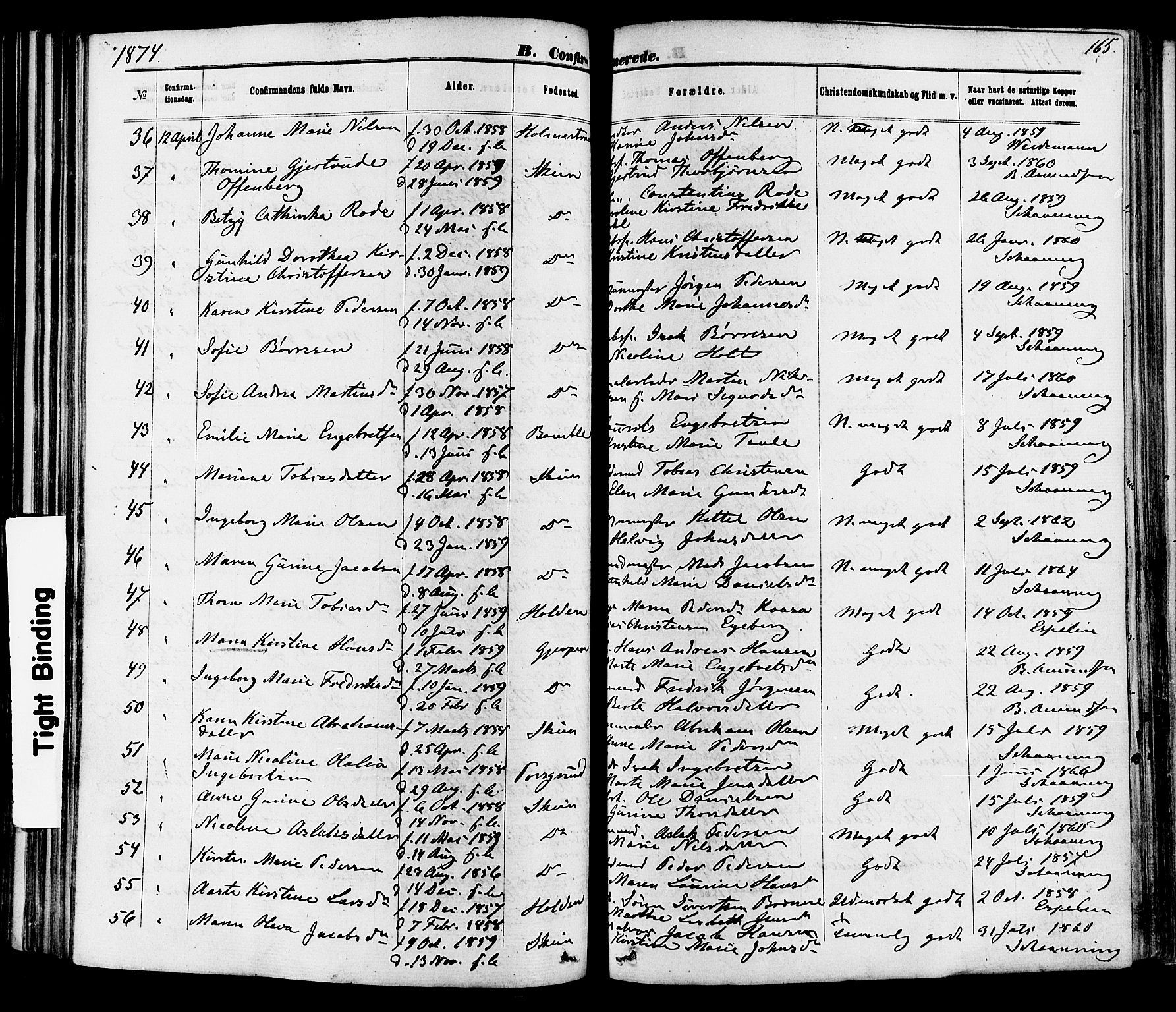 Skien kirkebøker, AV/SAKO-A-302/F/Fa/L0008: Parish register (official) no. 8, 1866-1877, p. 165