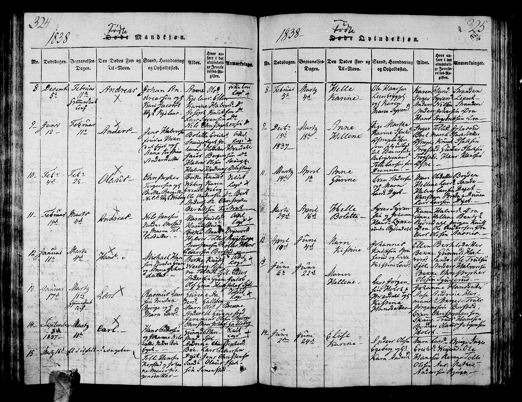 Sande Kirkebøker, SAKO/A-53/G/Ga/L0001: Parish register (copy) no. 1, 1814-1847, p. 324-325