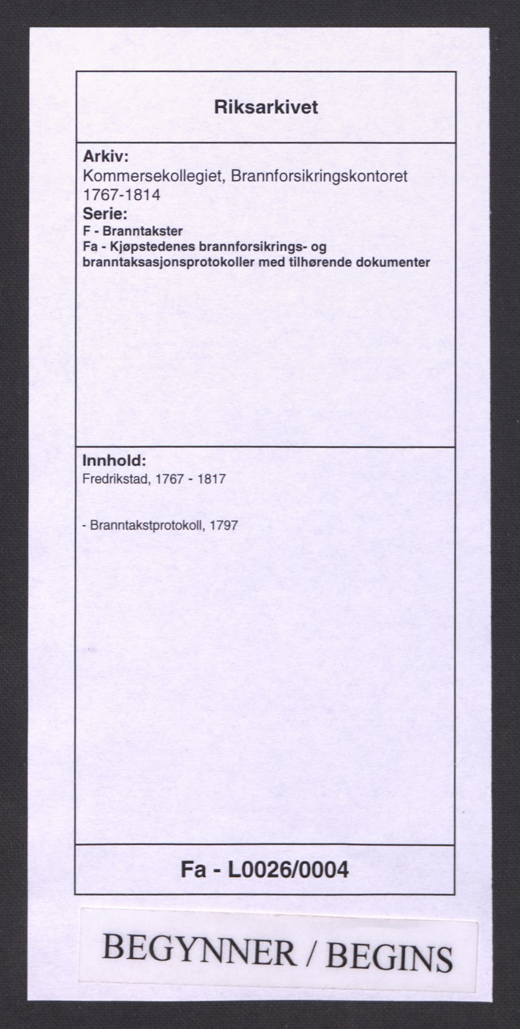 Kommersekollegiet, Brannforsikringskontoret 1767-1814, AV/RA-EA-5458/F/Fa/L0026/0004: Fredrikstad / Branntakstprotokoll, 1797