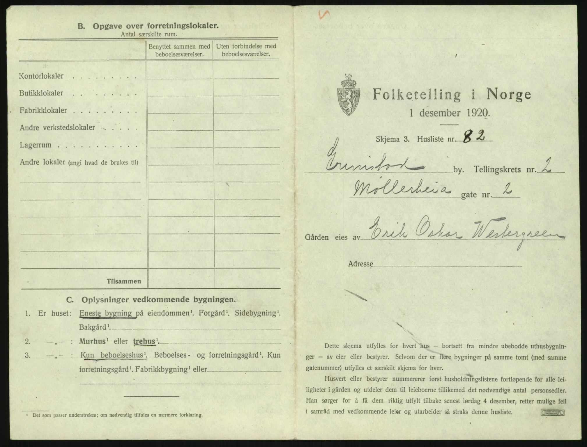 SAK, 1920 census for Grimstad, 1920, p. 375