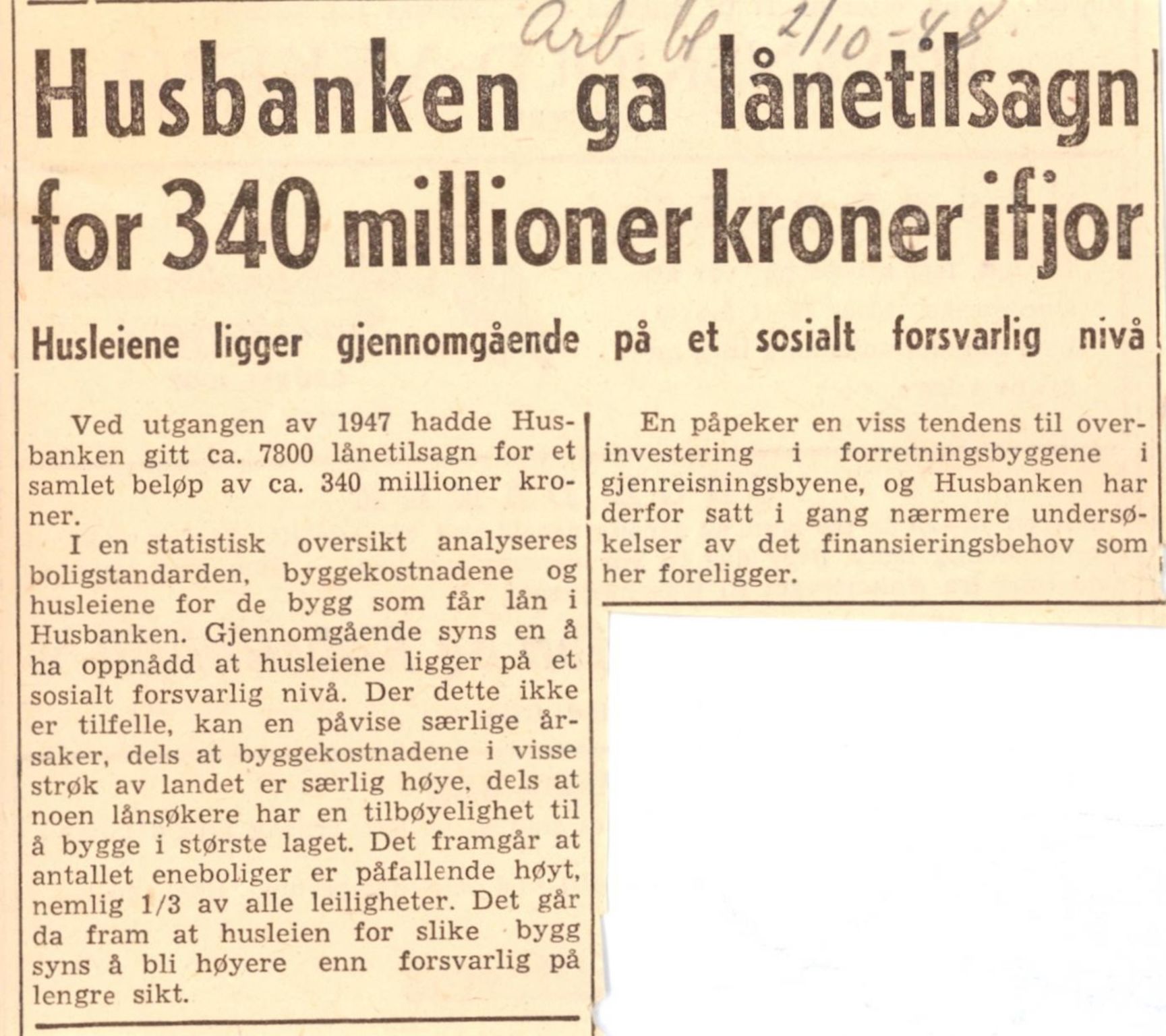 Finnmarkskontorets presse- og opplysningsarkiv , FMFB/A-1198/E/L0004/0002: 2. Finansiering / Husbanken, småbruks- og boligbanken