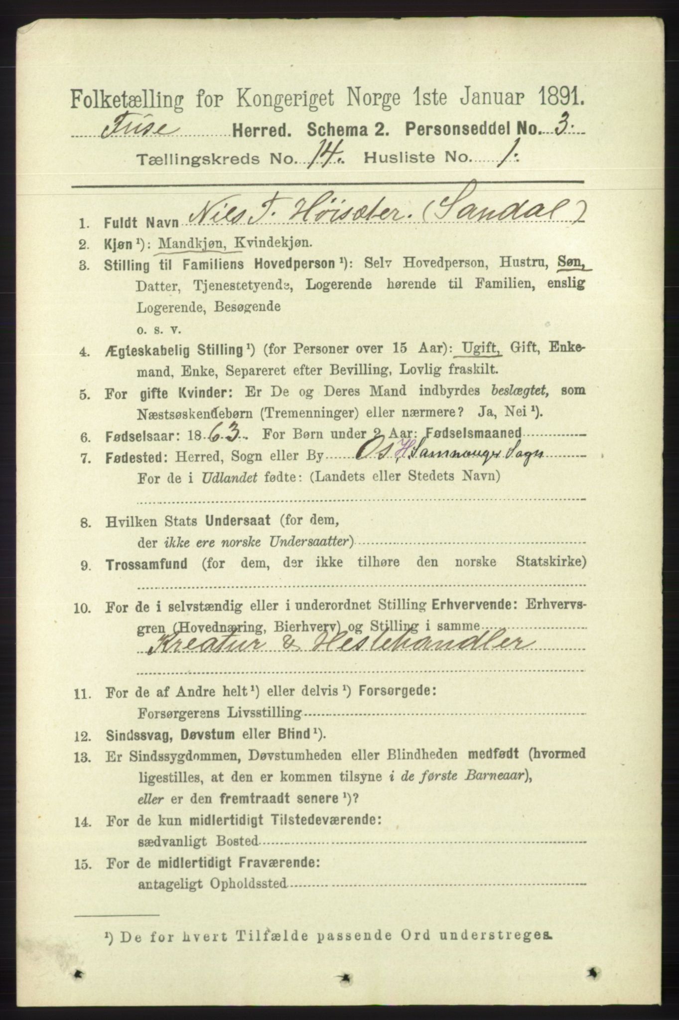 RA, 1891 census for 1241 Fusa, 1891, p. 3177