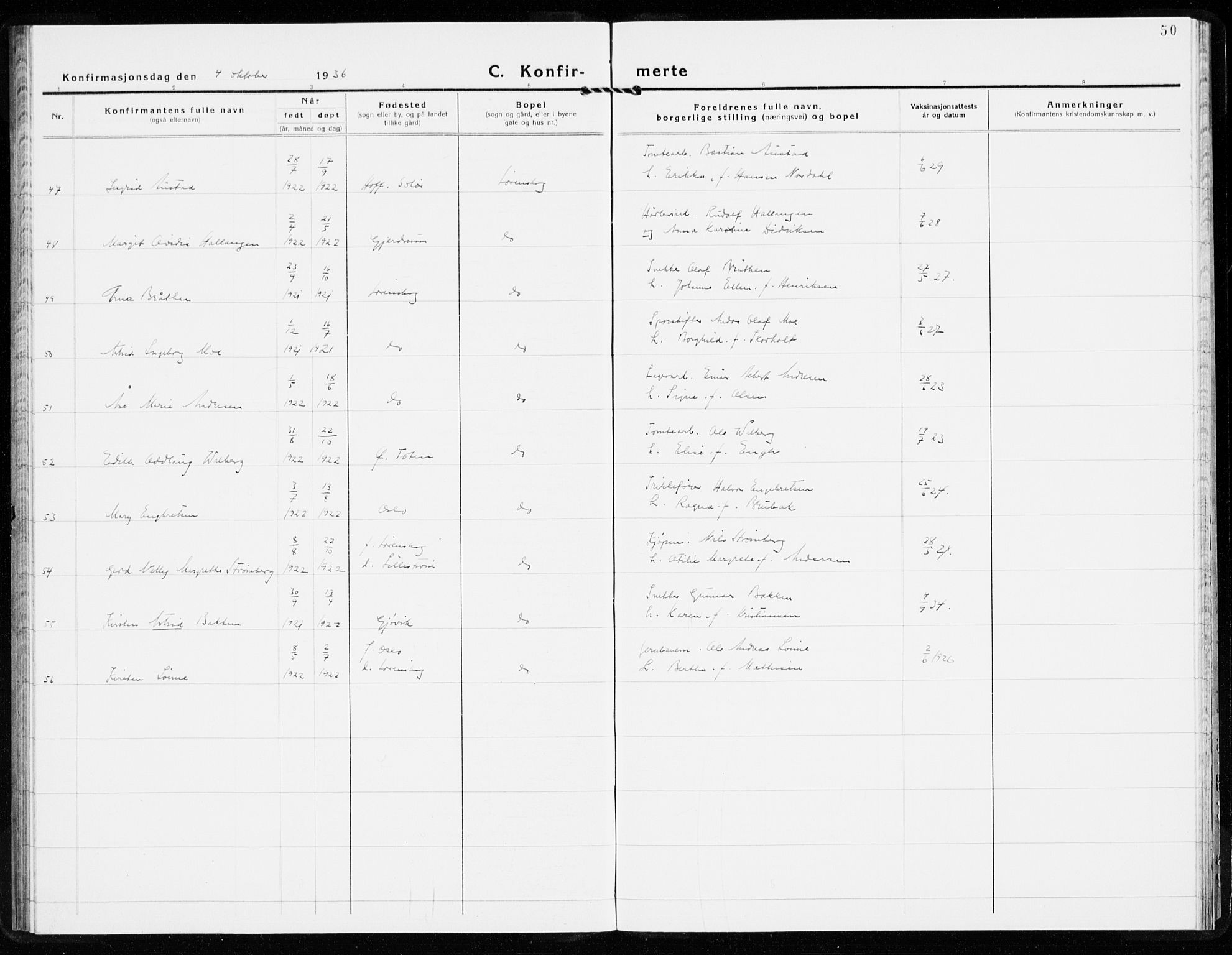 Skedsmo prestekontor Kirkebøker, AV/SAO-A-10033a/F/Fb/L0004: Parish register (official) no. II 4, 1931-1943, p. 50