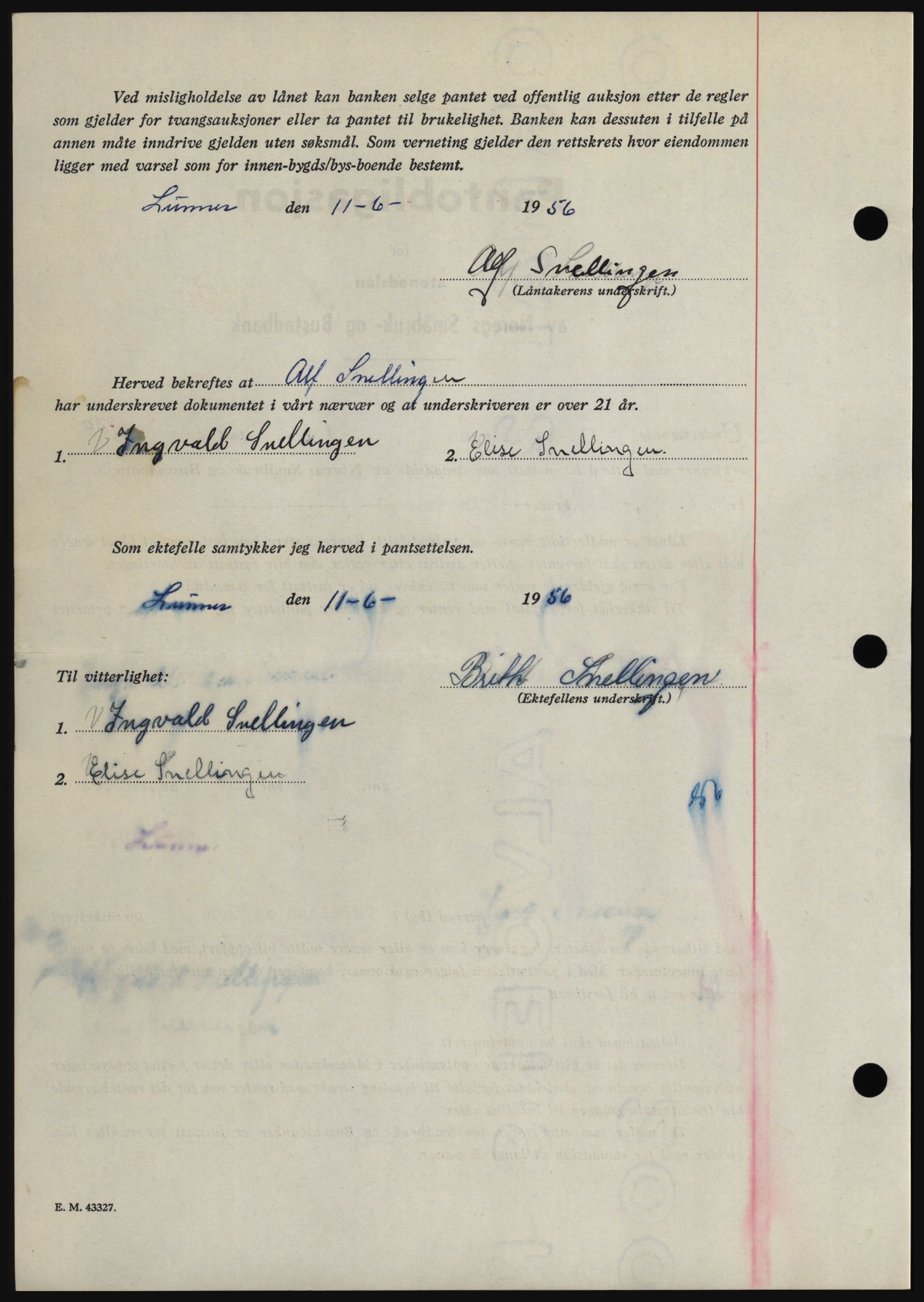 Hadeland og Land tingrett, AV/SAH-TING-010/H/Hb/Hbc/L0034: Mortgage book no. B34, 1956-1956, Diary no: : 1579/1956