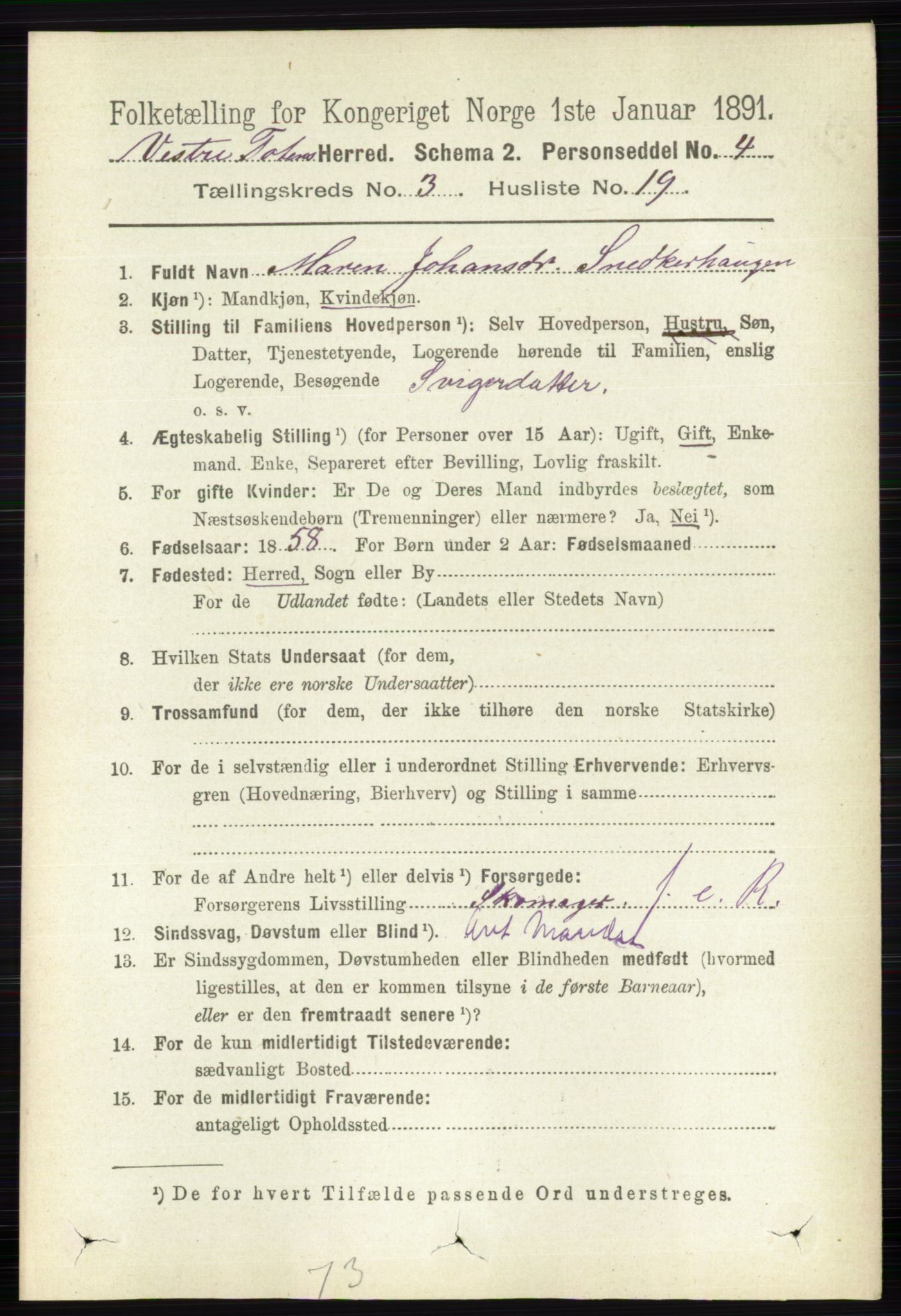 RA, 1891 census for 0529 Vestre Toten, 1891, p. 2089