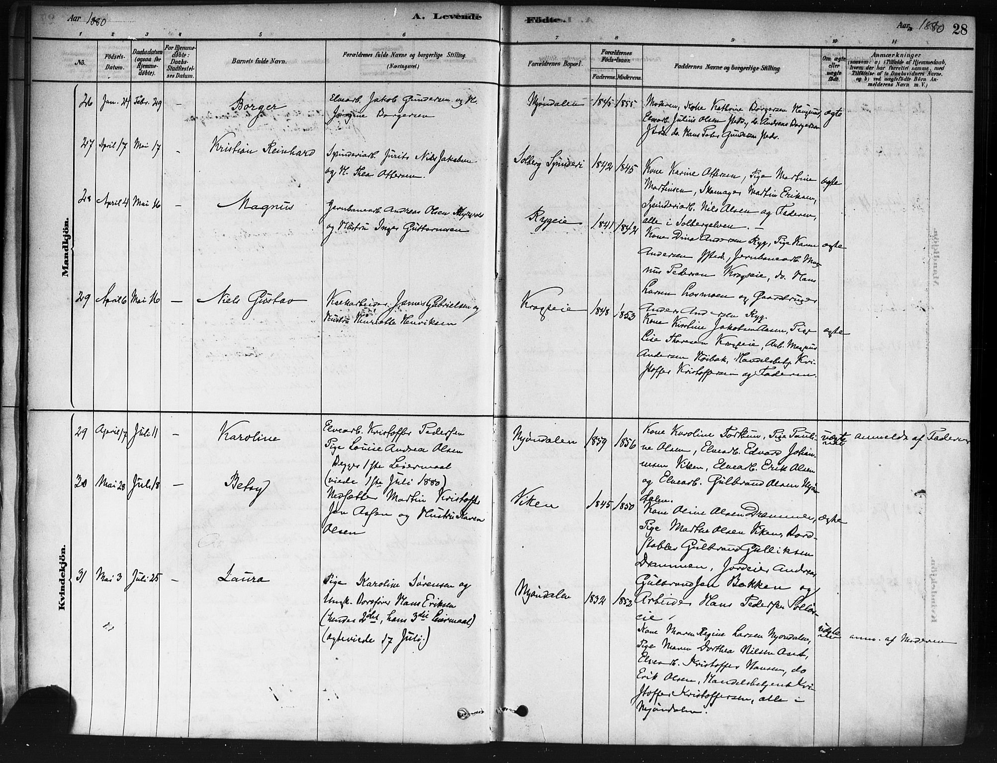 Nedre Eiker kirkebøker, SAKO/A-612/F/Fa/L0002: Parish register (official) no. 2, 1878-1885, p. 28