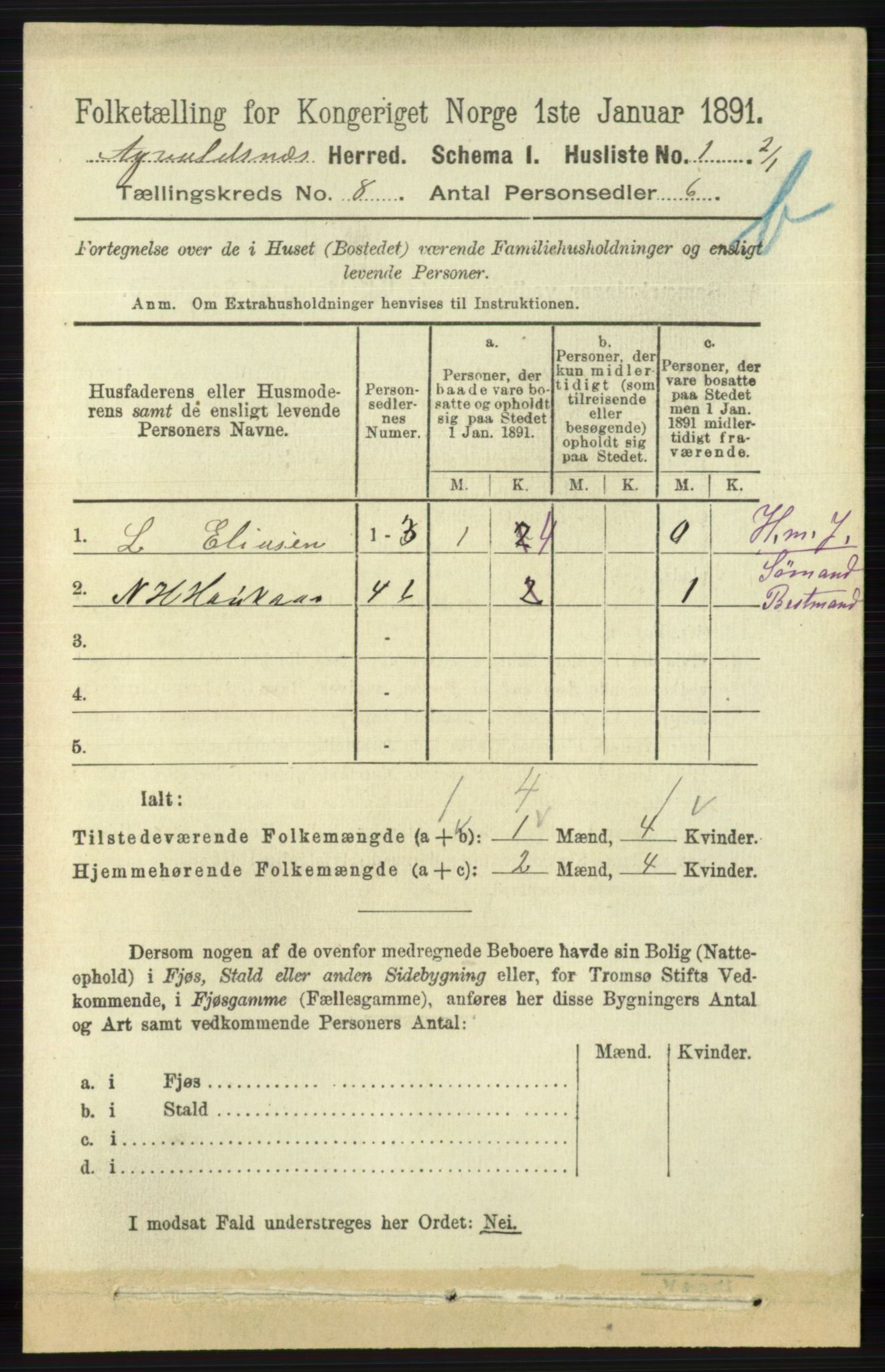 RA, 1891 census for 1147 Avaldsnes, 1891, p. 4063