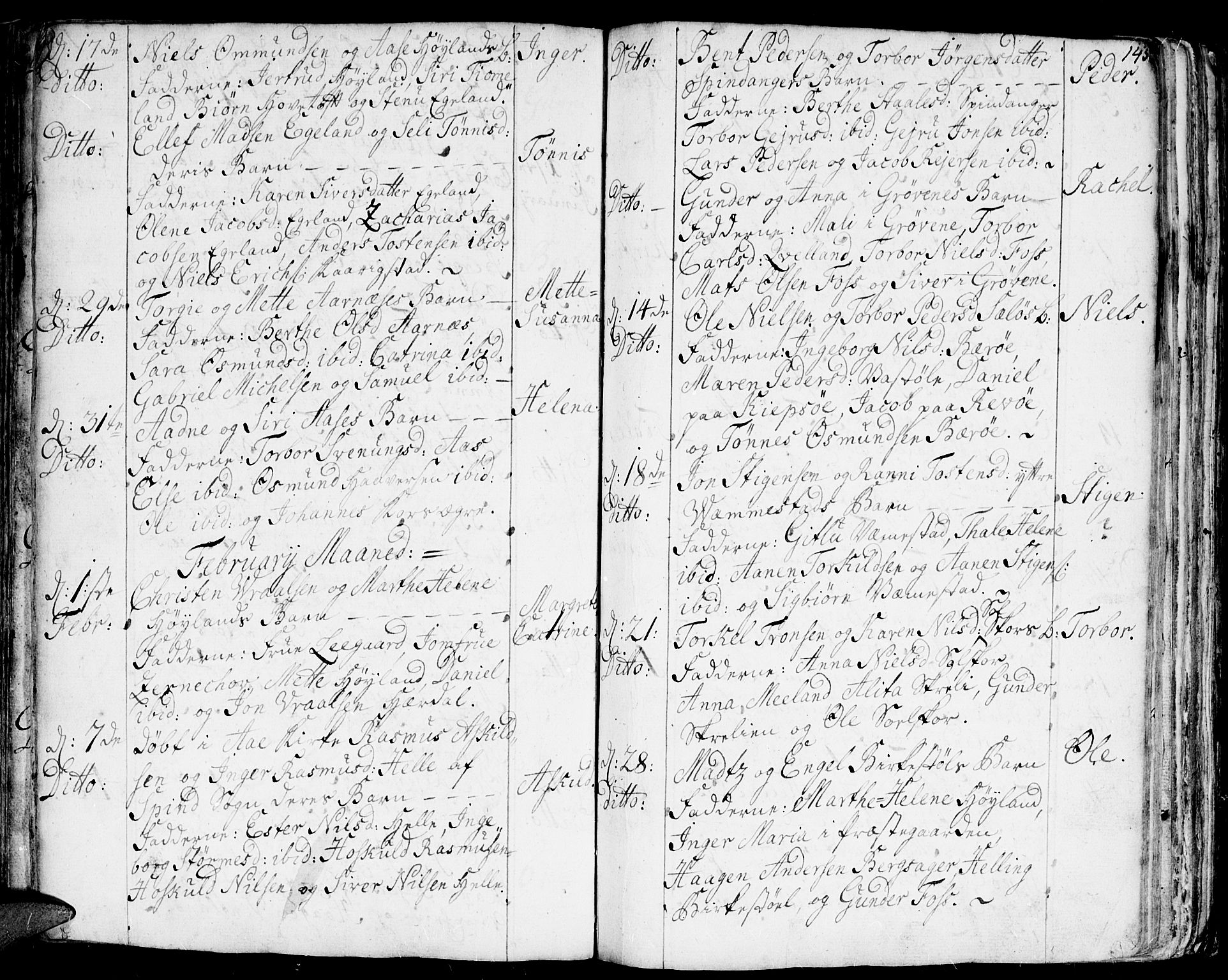 Lyngdal sokneprestkontor, AV/SAK-1111-0029/F/Fa/Fac/L0001: Parish register (official) no. A 1, 1727-1779, p. 145