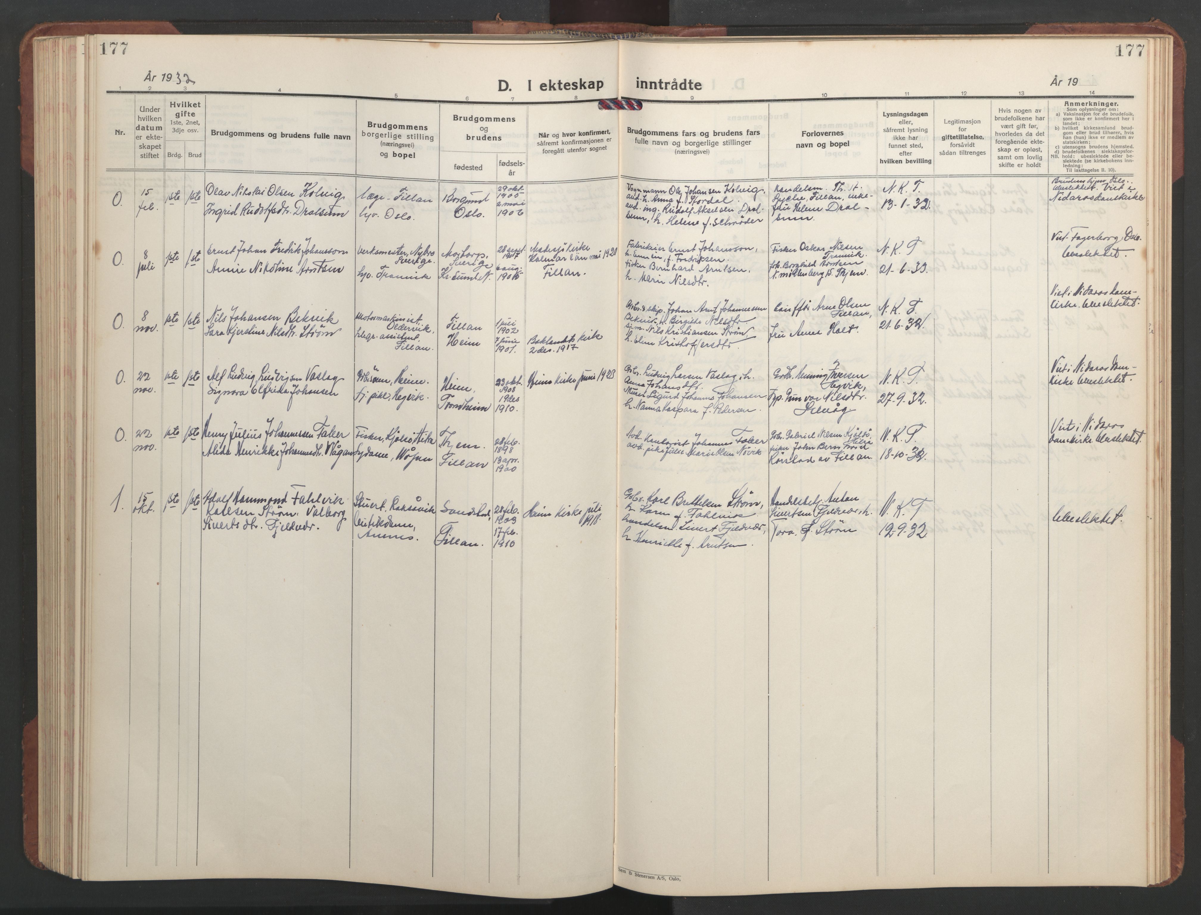 Ministerialprotokoller, klokkerbøker og fødselsregistre - Sør-Trøndelag, SAT/A-1456/637/L0564: Parish register (copy) no. 637C05, 1928-1968, p. 177