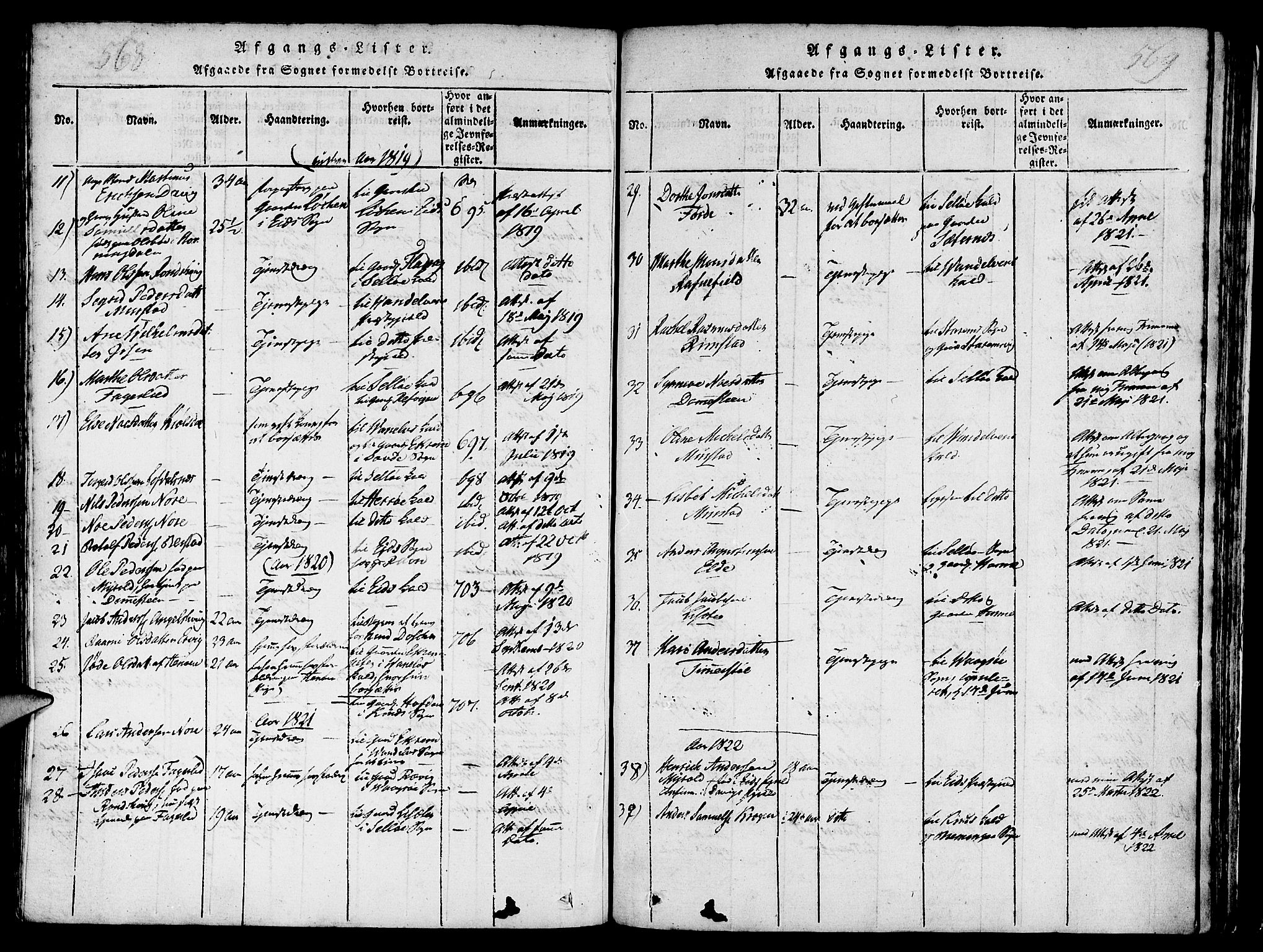 Davik sokneprestembete, AV/SAB-A-79701/H/Haa/Haaa/L0003: Parish register (official) no. A 3, 1816-1830, p. 568-569