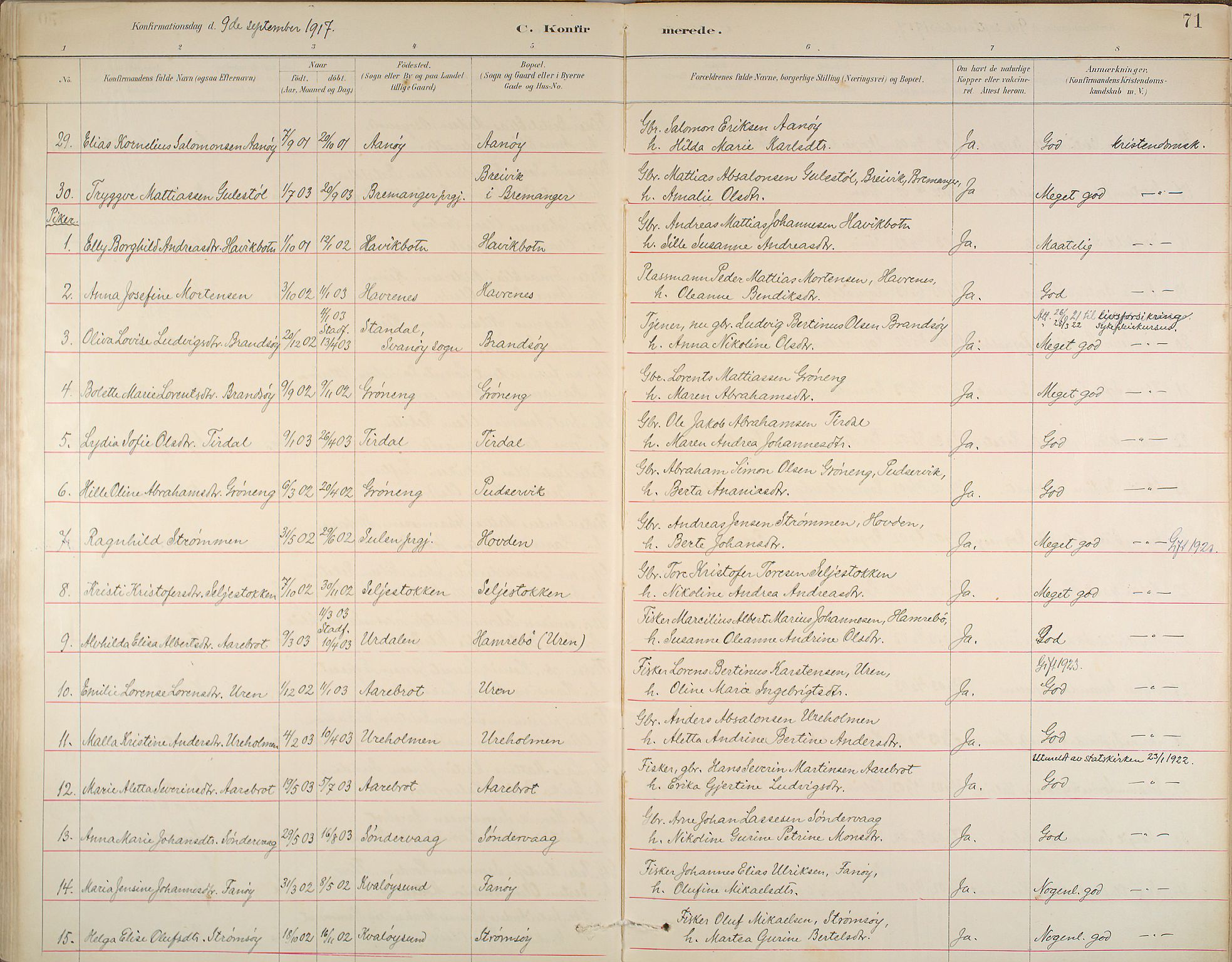 Kinn sokneprestembete, AV/SAB-A-80801/H/Haa/Haab/L0006: Parish register (official) no. B 6, 1883-1925, p. 71