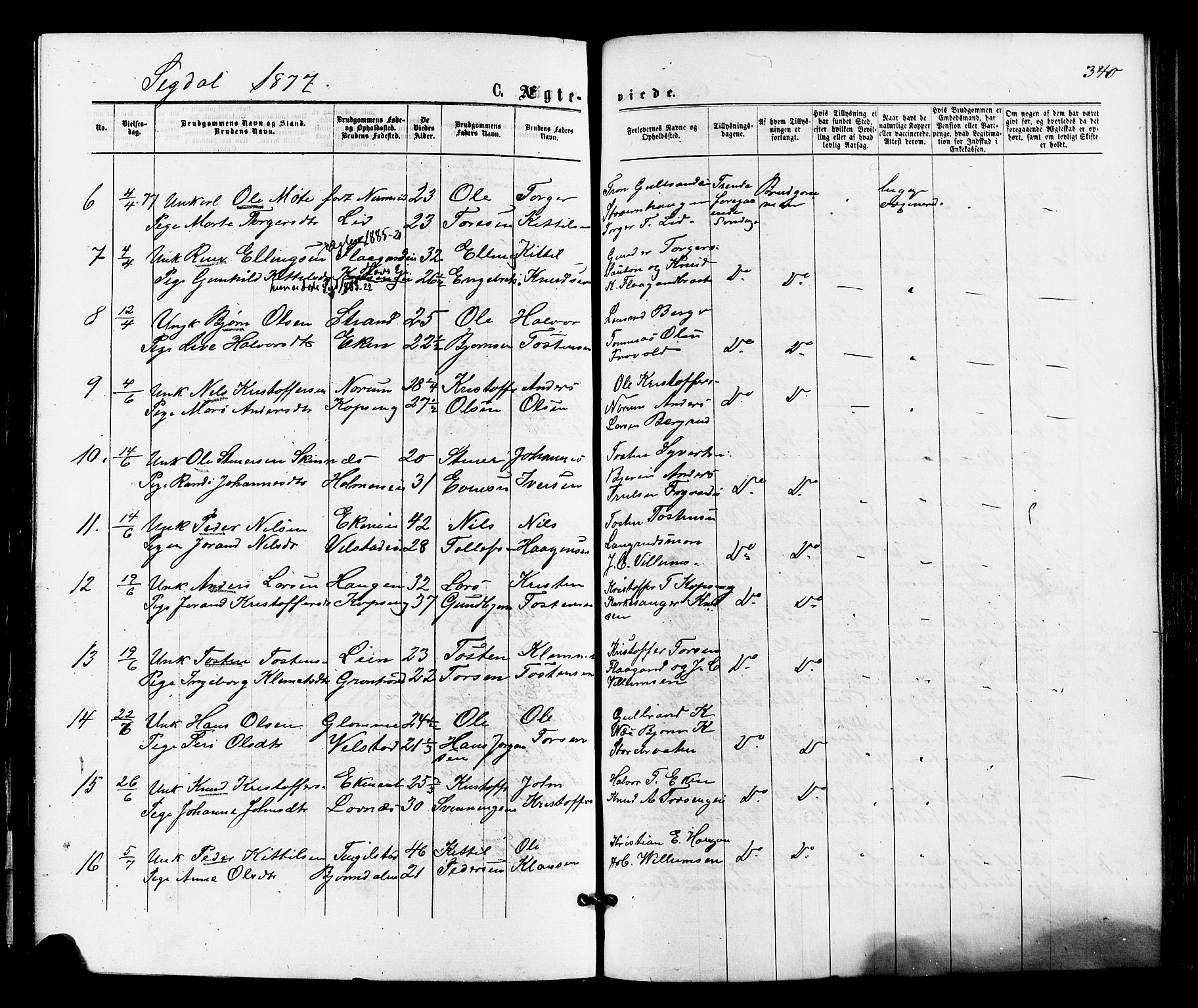 Sigdal kirkebøker, SAKO/A-245/F/Fa/L0010: Parish register (official) no. I 10 /1, 1872-1878, p. 340