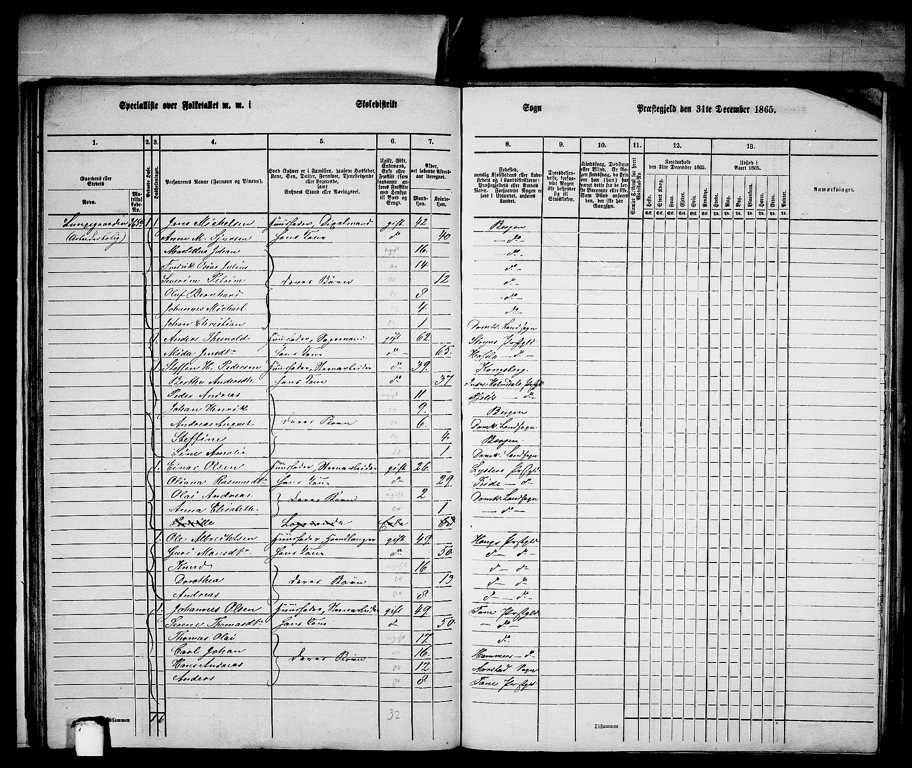 RA, 1865 census for Bergen Landdistrikt/Domkirken og Korskirken, 1865, p. 41