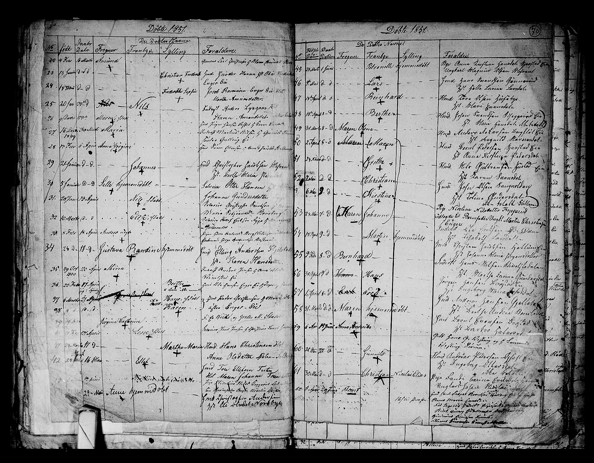 Lier kirkebøker, AV/SAKO-A-230/G/Ga/L0002: Parish register (copy) no. I 2, 1841-1862, p. 70