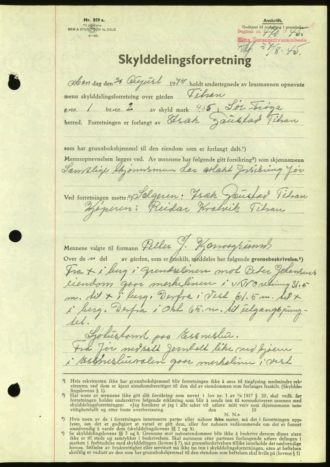 Hitra sorenskriveri, AV/SAT-A-0018/2/2C/2Ca: Mortgage book no. A2, 1943-1945, Diary no: : 470/1945