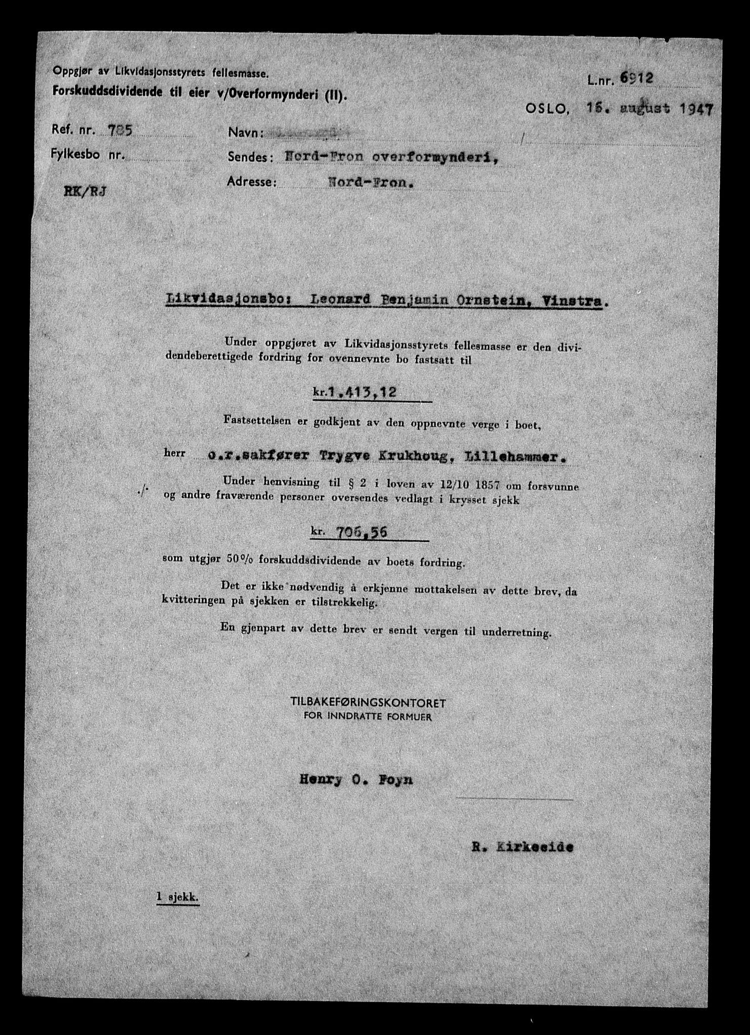 Justisdepartementet, Tilbakeføringskontoret for inndratte formuer, RA/S-1564/H/Hc/Hcd/L1003: --, 1945-1947, p. 300