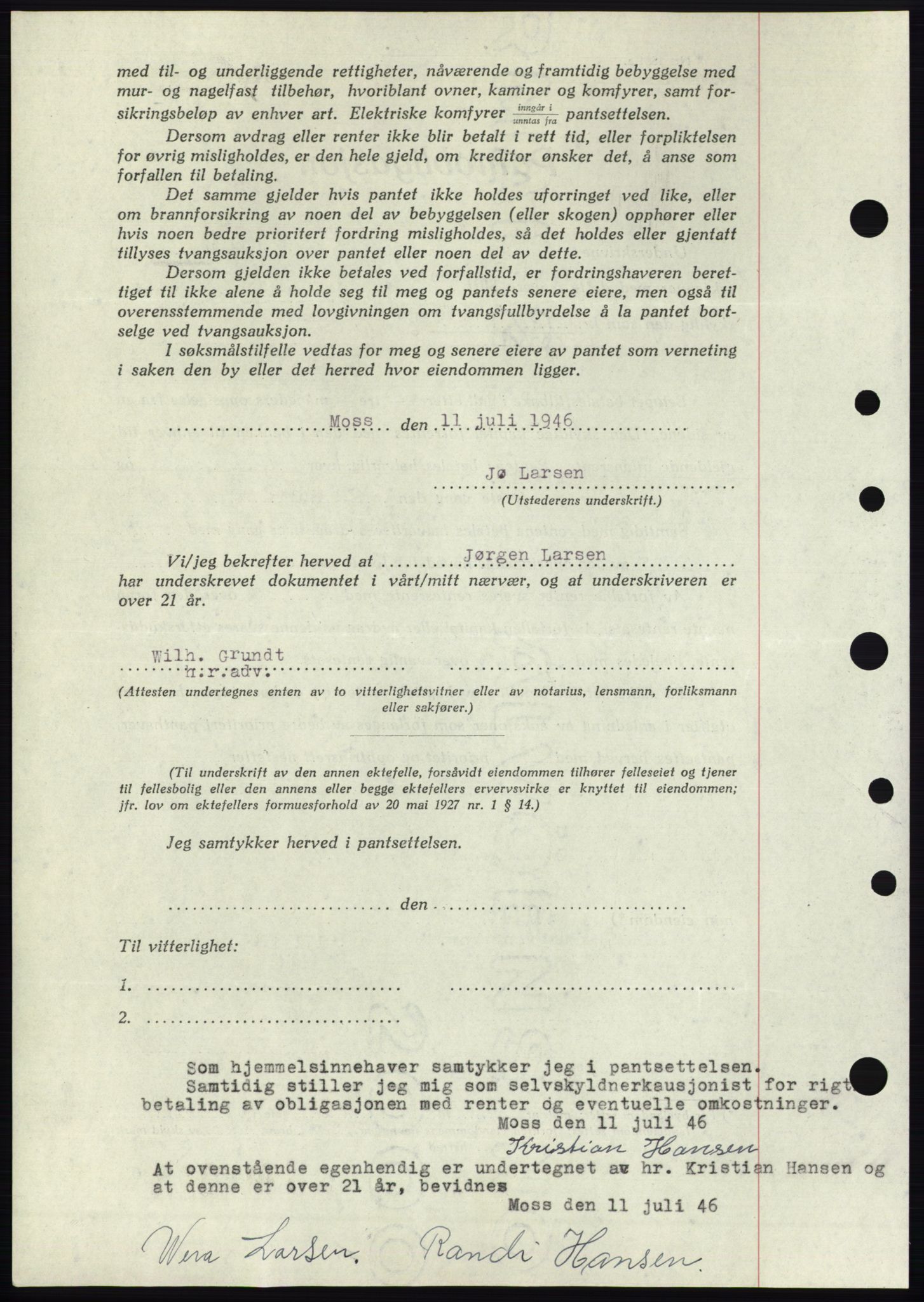 Moss sorenskriveri, SAO/A-10168: Mortgage book no. B15, 1946-1946, Diary no: : 1587/1946