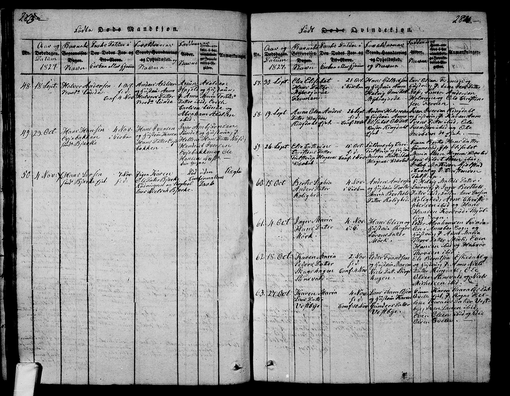 Hedrum kirkebøker, AV/SAKO-A-344/G/Ga/L0003: Parish register (copy) no. I 3, 1817-1835, p. 283-284