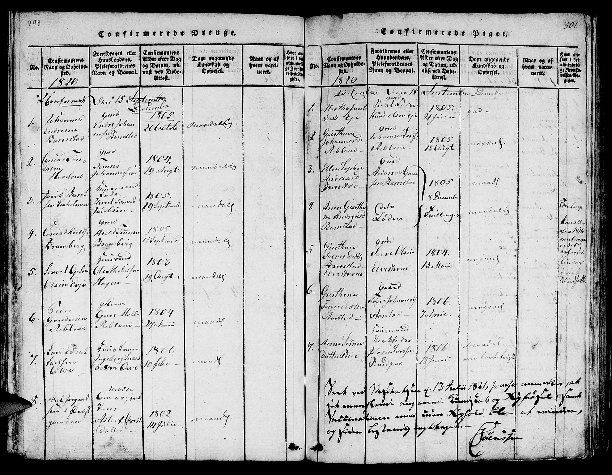 Sokndal sokneprestkontor, SAST/A-101808: Parish register (copy) no. B 1, 1815-1848, p. 498