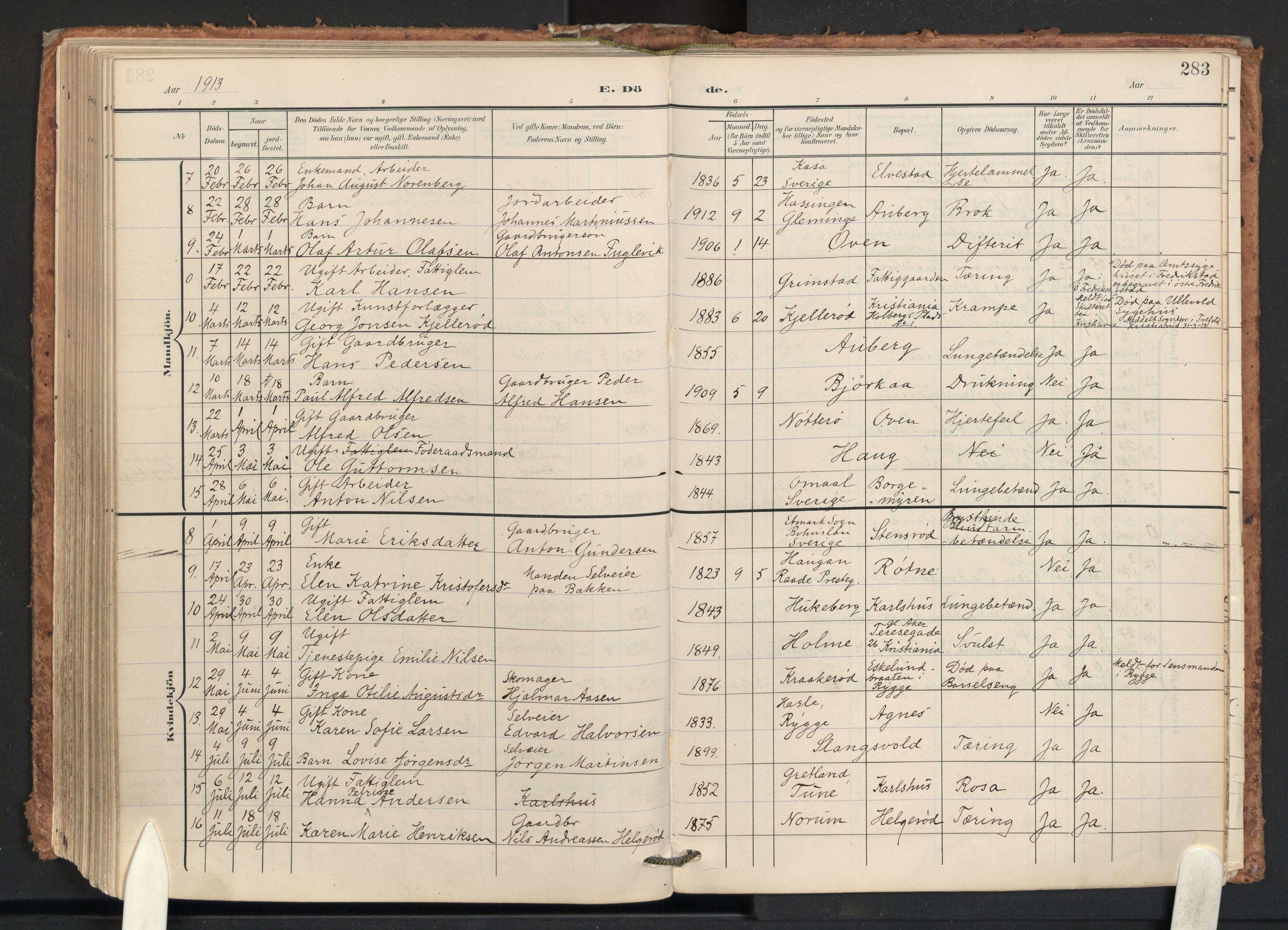 Råde prestekontor kirkebøker, AV/SAO-A-2009/F/Fa/L0008: Parish register (official) no. 8, 1903-1924, p. 283