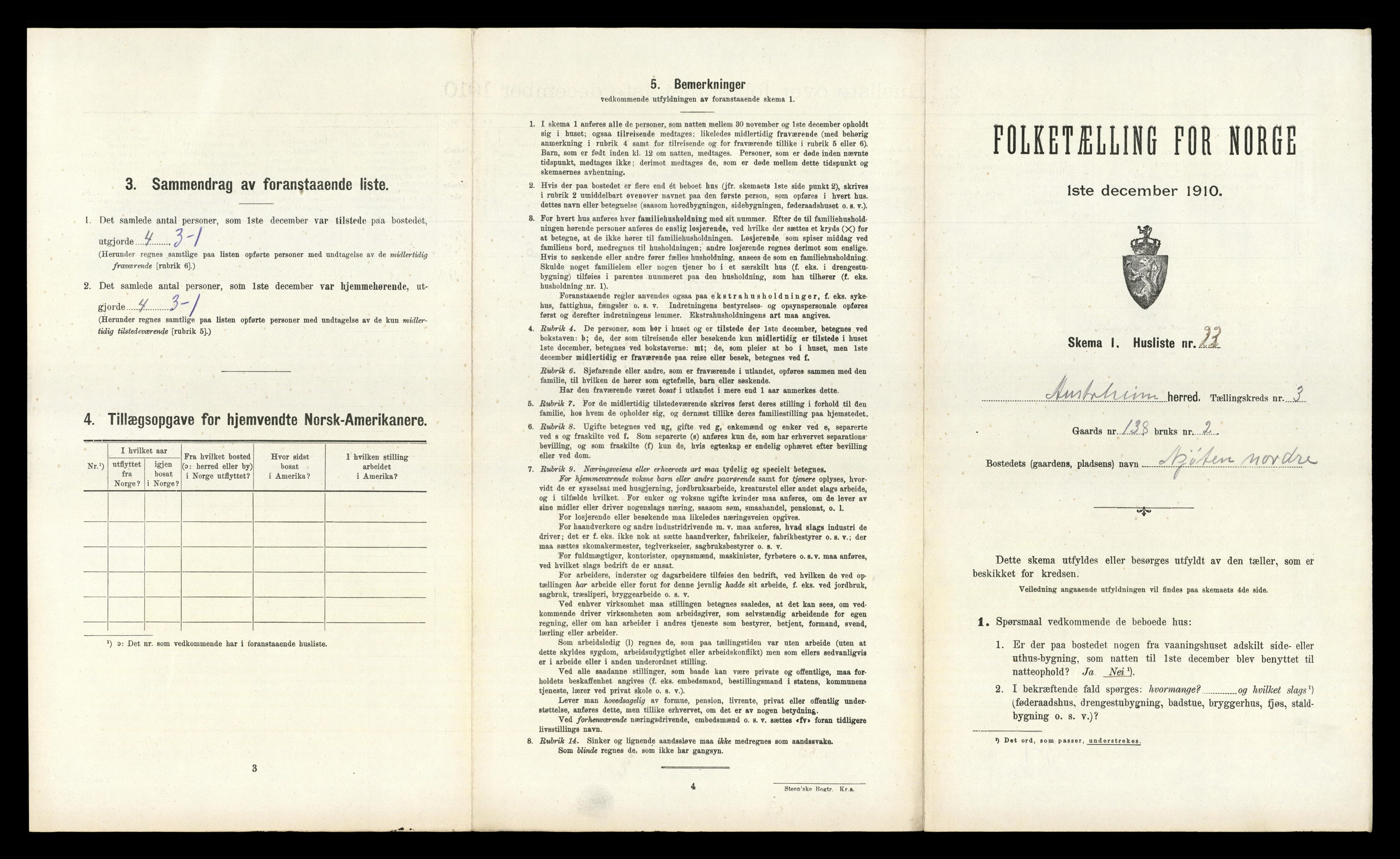 RA, 1910 census for Austrheim, 1910, p. 198