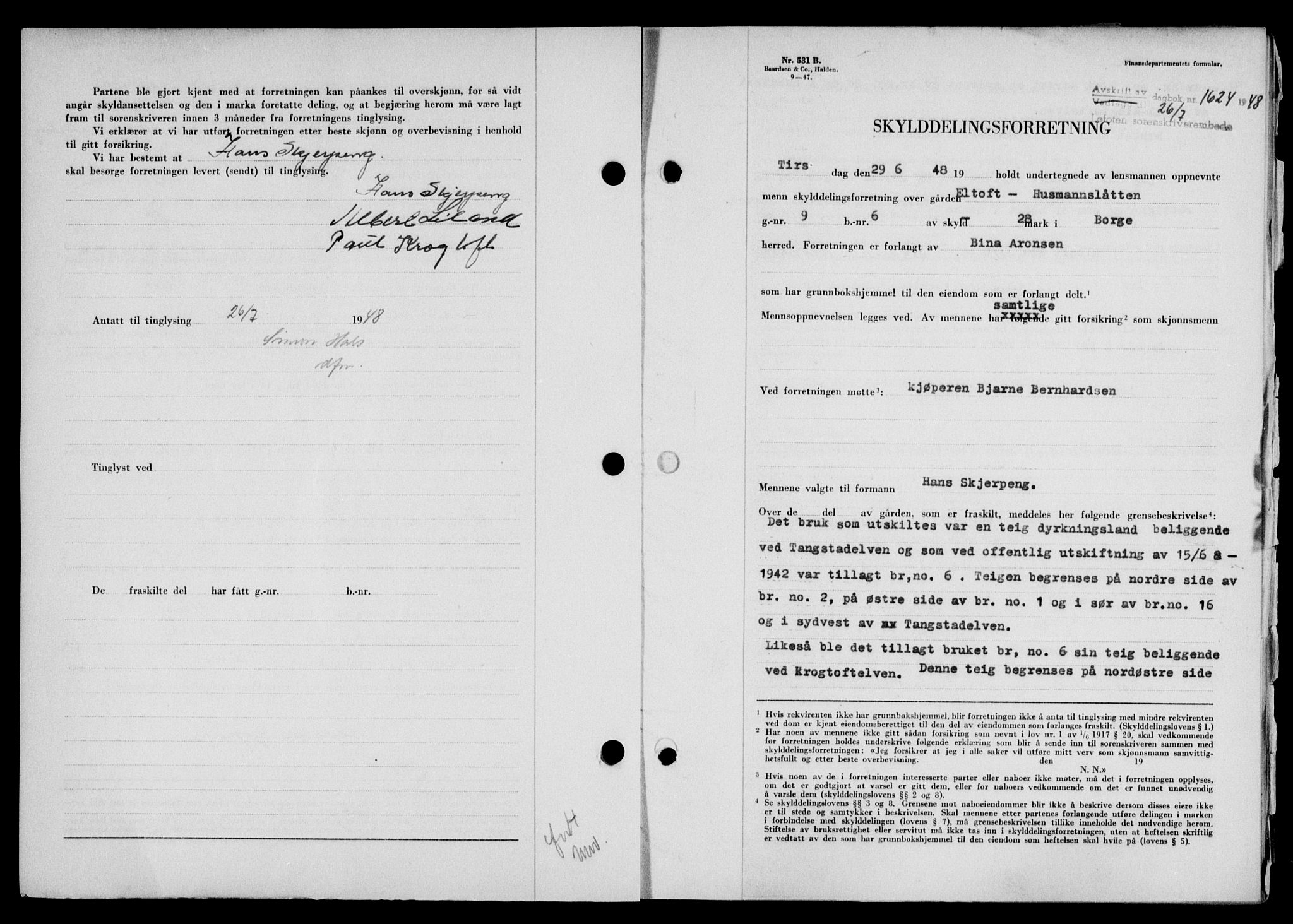 Lofoten sorenskriveri, SAT/A-0017/1/2/2C/L0018a: Mortgage book no. 18a, 1948-1948, Diary no: : 1624/1948