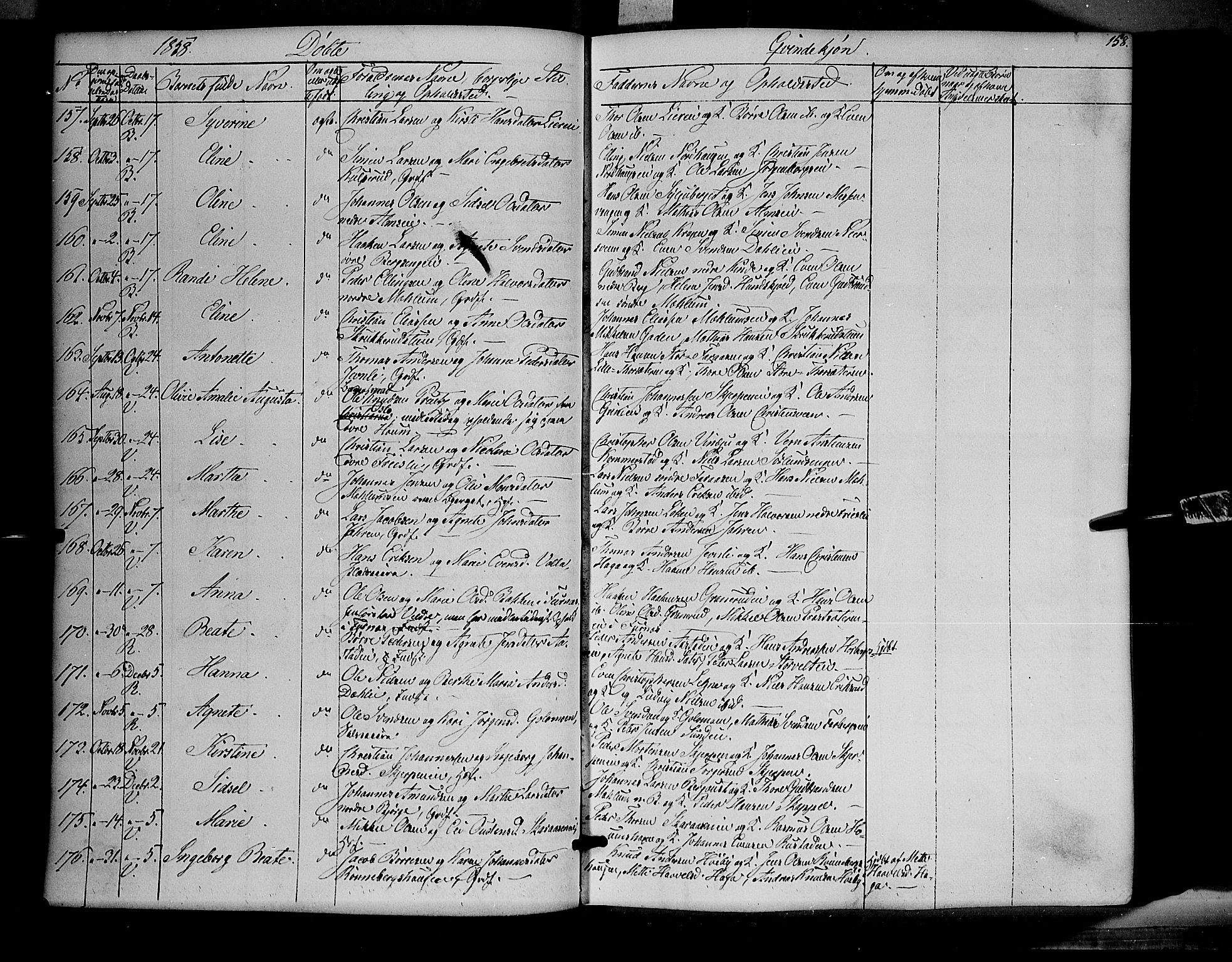 Ringsaker prestekontor, SAH/PREST-014/K/Ka/L0009: Parish register (official) no. 9, 1850-1860, p. 158