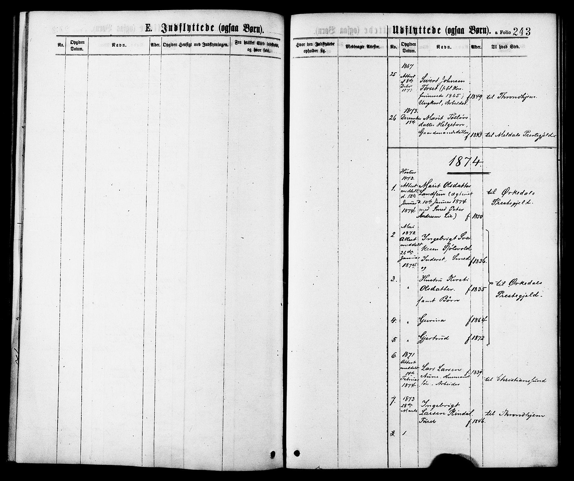 Ministerialprotokoller, klokkerbøker og fødselsregistre - Møre og Romsdal, AV/SAT-A-1454/598/L1068: Parish register (official) no. 598A02, 1872-1881, p. 243