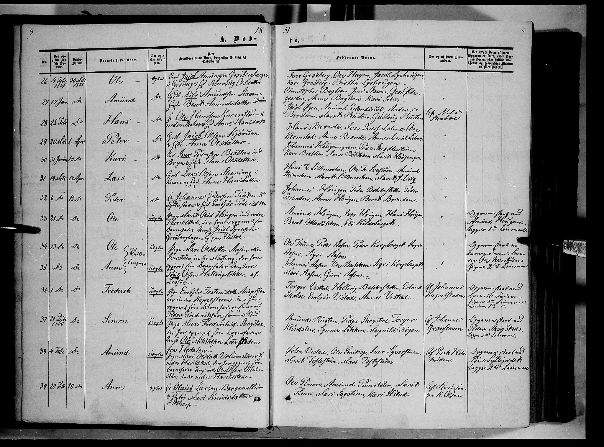 Nord-Fron prestekontor, AV/SAH-PREST-080/H/Ha/Haa/L0001: Parish register (official) no. 1, 1851-1864, p. 3