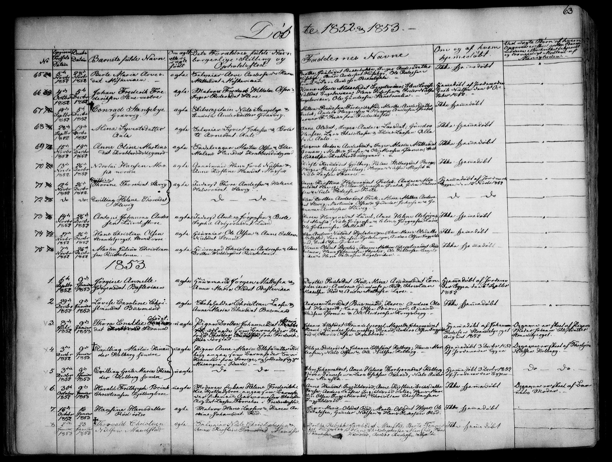 Onsøy prestekontor Kirkebøker, SAO/A-10914/F/Fa/L0003: Parish register (official) no. I 3, 1841-1860, p. 63