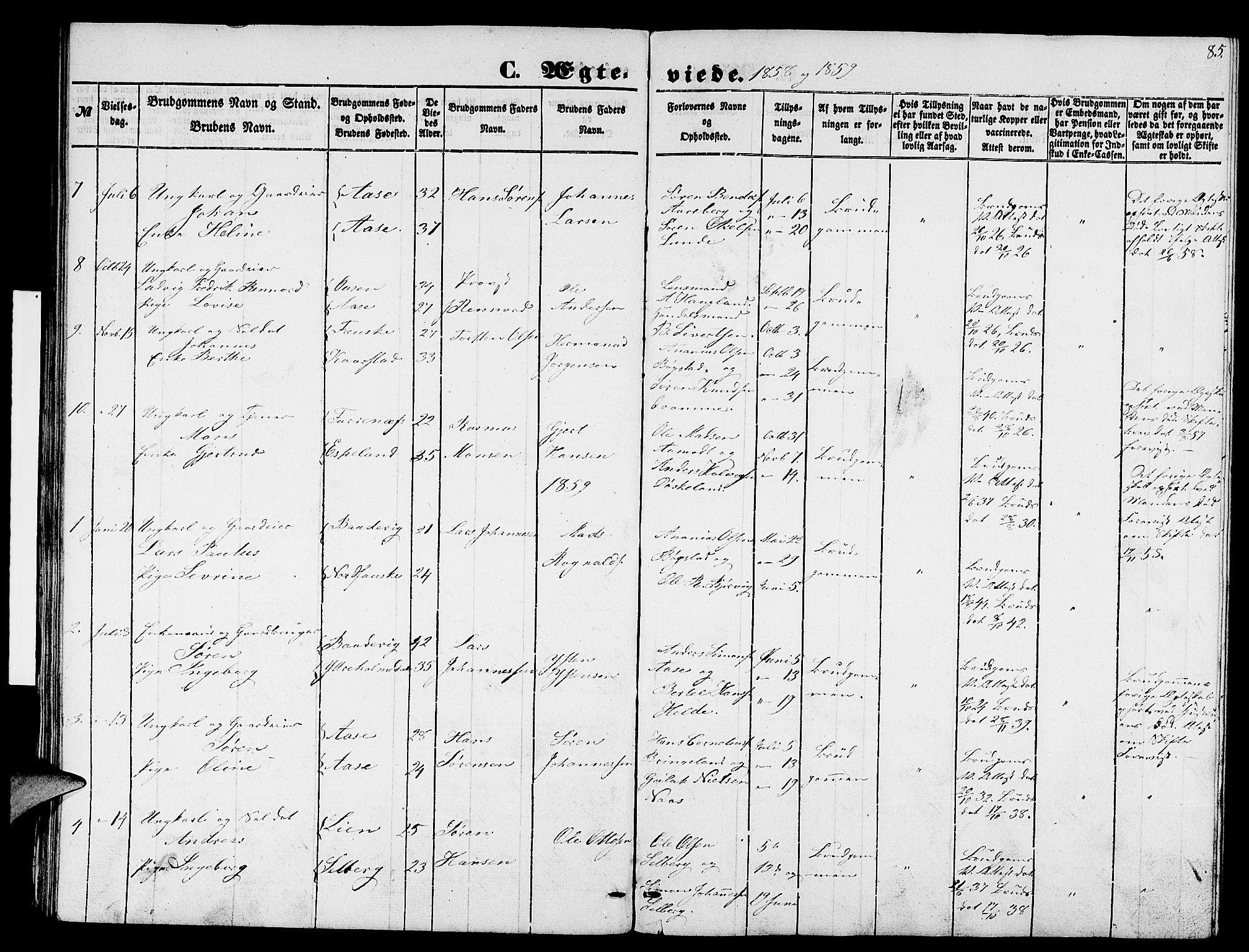 Gaular sokneprestembete, SAB/A-80001/H/Hab: Parish register (copy) no. B 1, 1853-1863, p. 85
