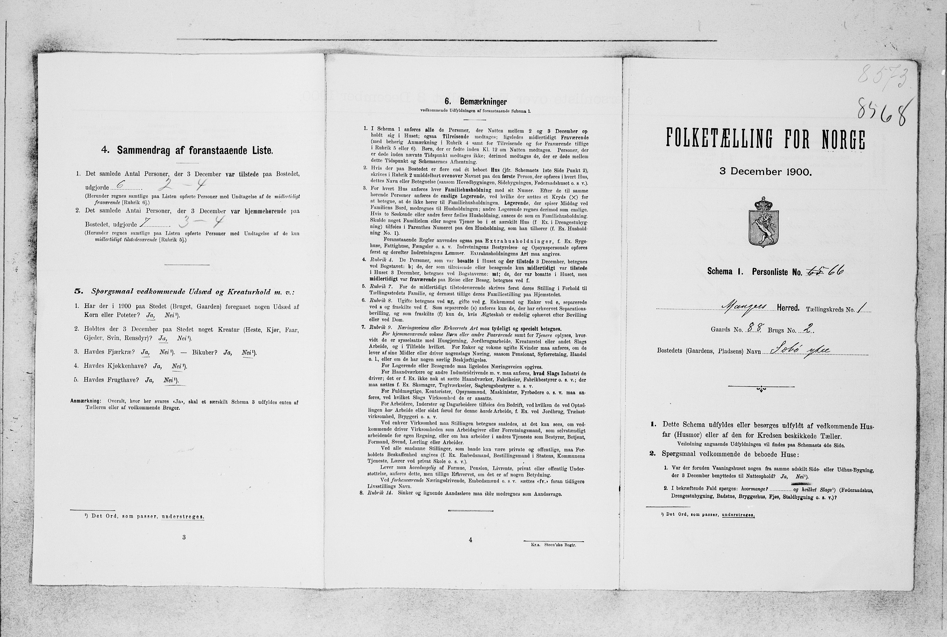 SAB, 1900 census for Manger, 1900, p. 44