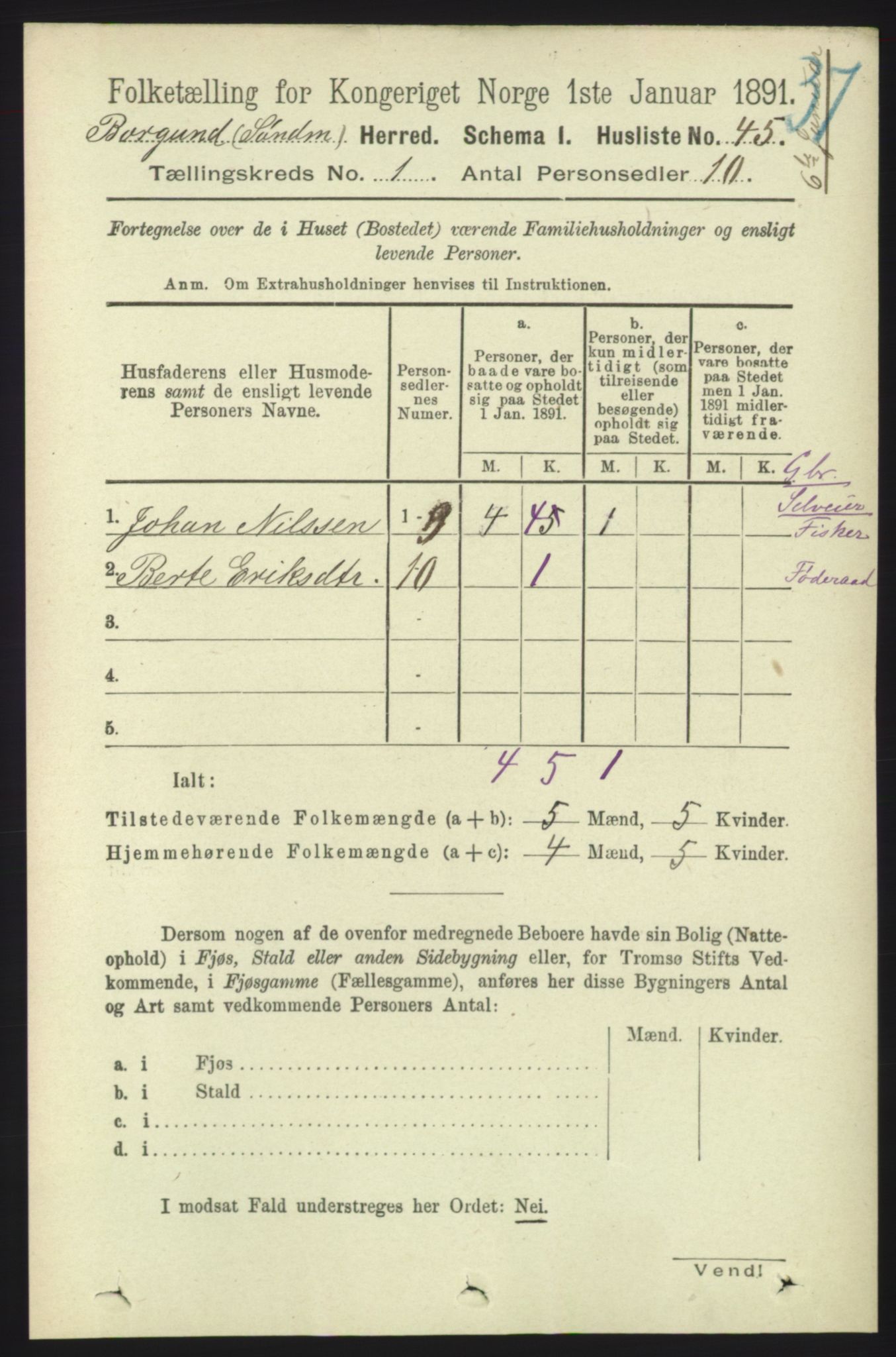 RA, 1891 census for 1531 Borgund, 1891, p. 105