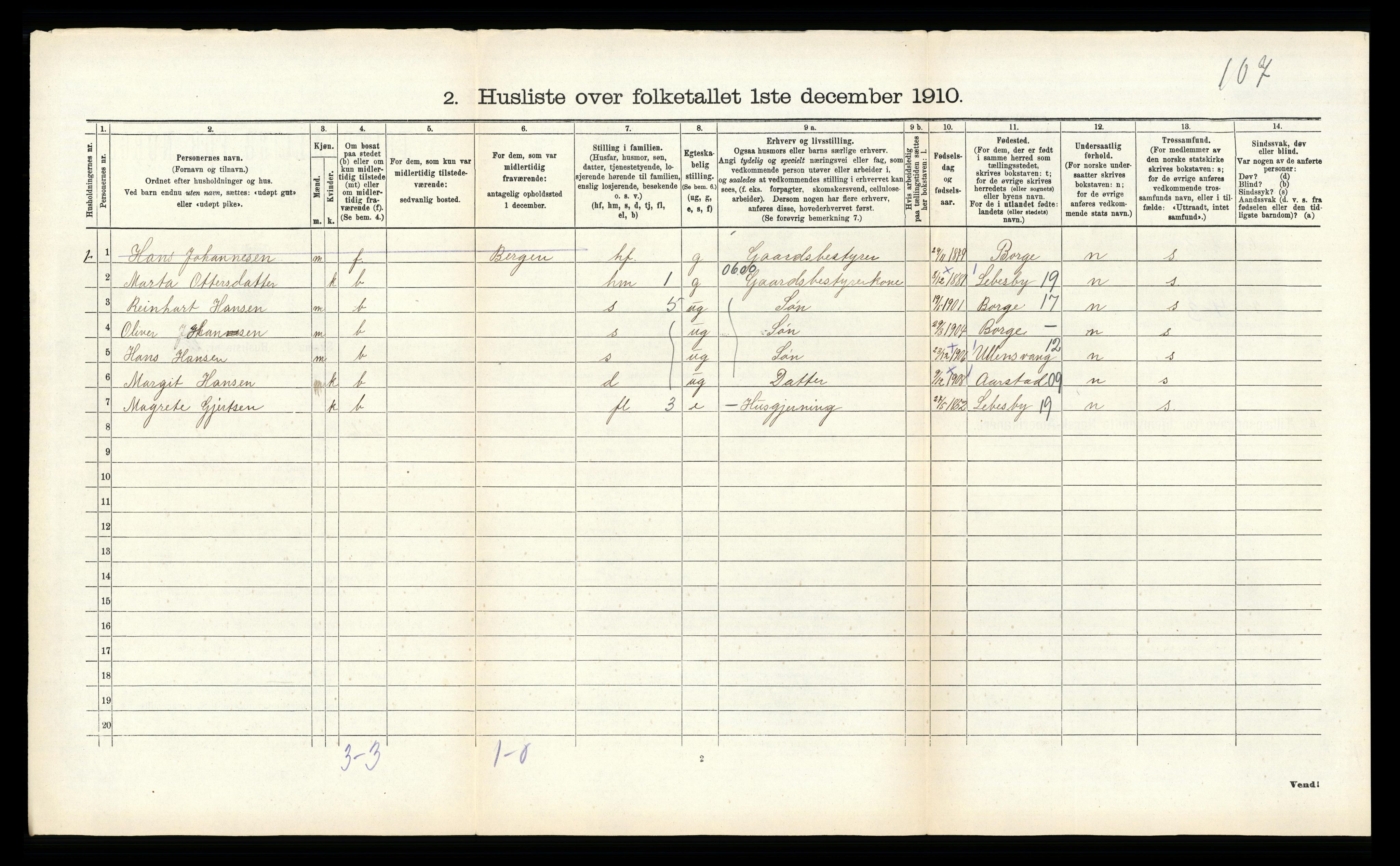 RA, 1910 census for Sund, 1910, p. 69