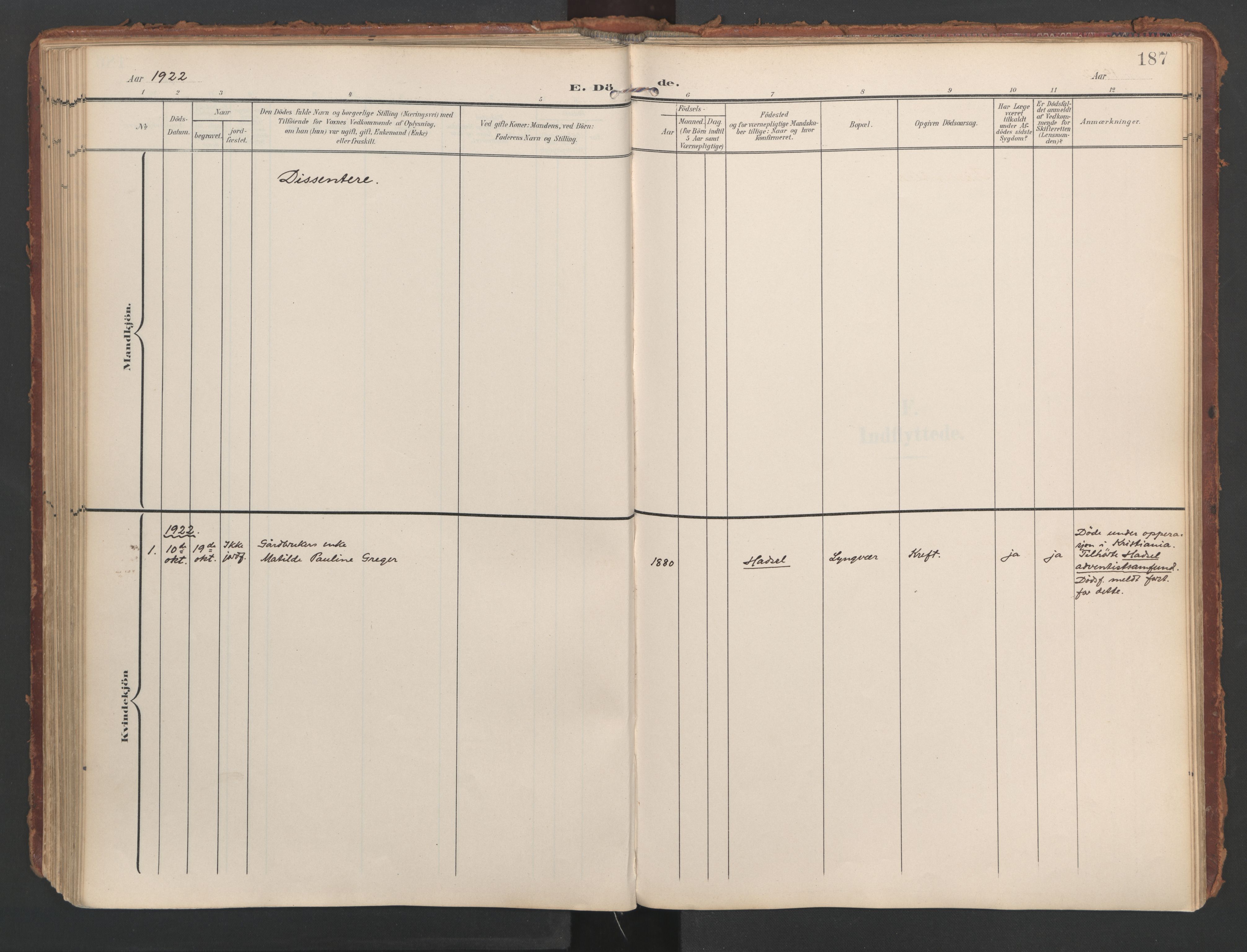 Ministerialprotokoller, klokkerbøker og fødselsregistre - Nordland, SAT/A-1459/808/L0129: Parish register (official) no. 808A02, 1903-1931, p. 187