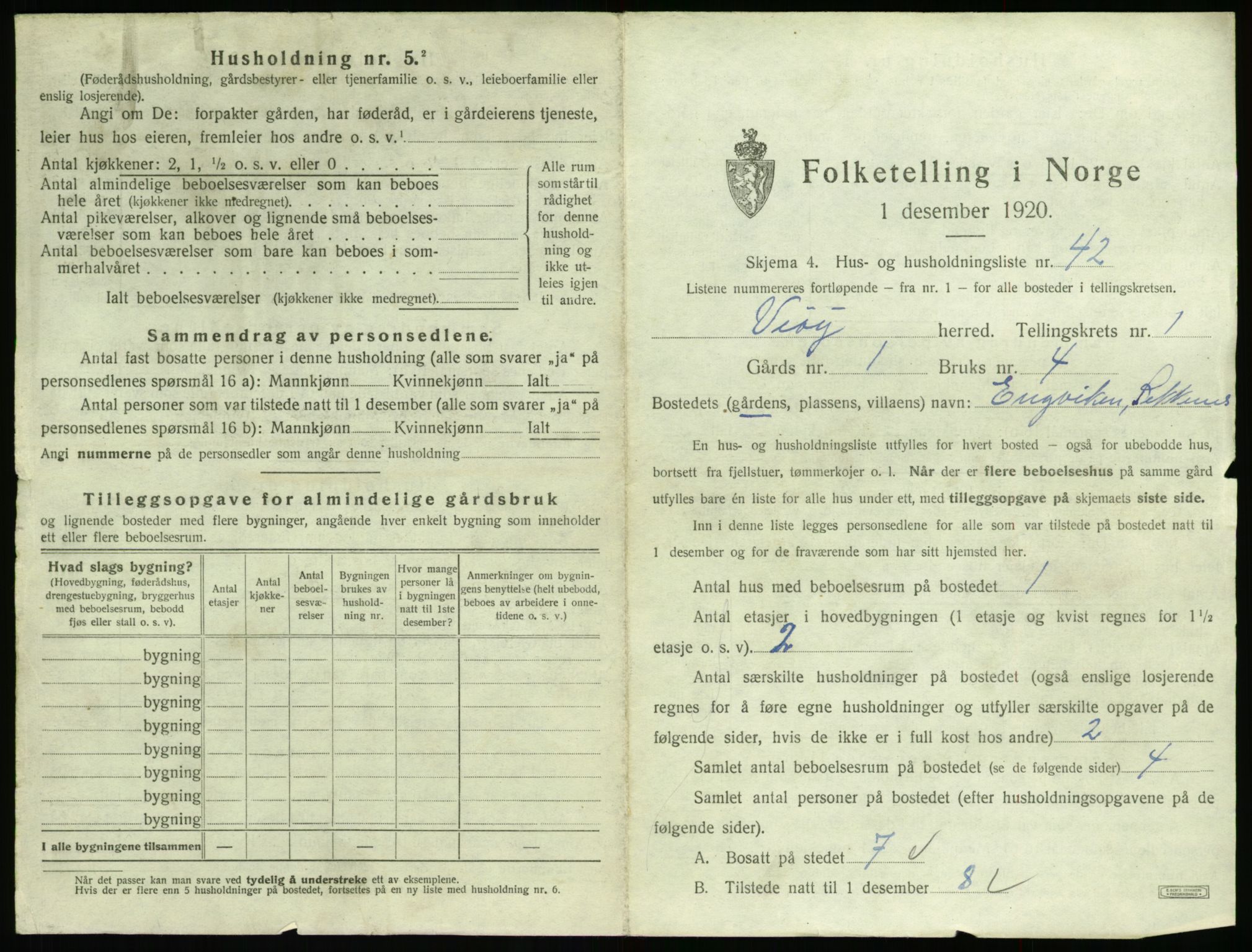 SAT, 1920 census for Veøy, 1920, p. 125