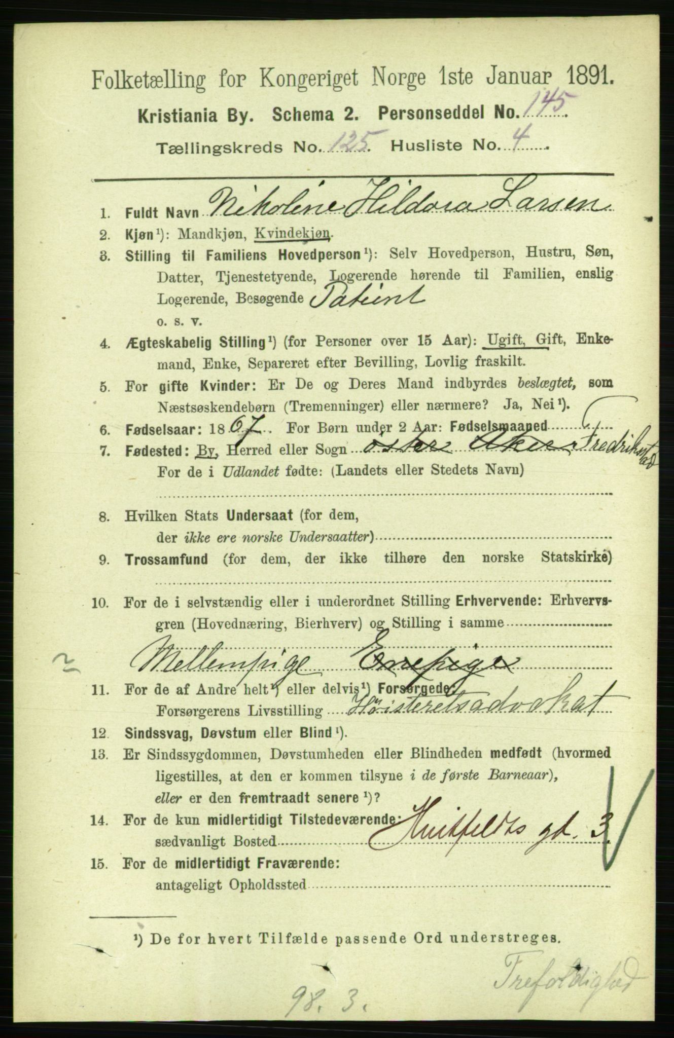 RA, 1891 census for 0301 Kristiania, 1891, p. 66581