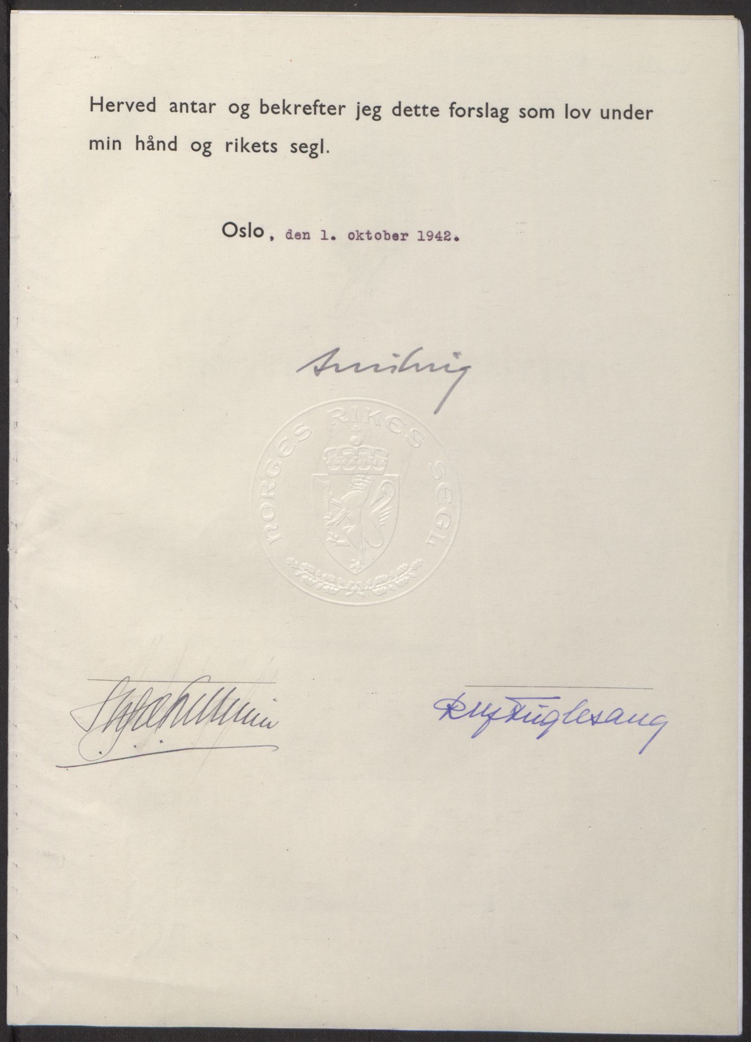NS-administrasjonen 1940-1945 (Statsrådsekretariatet, de kommisariske statsråder mm), RA/S-4279/D/Db/L0098: Lover II, 1942, p. 408
