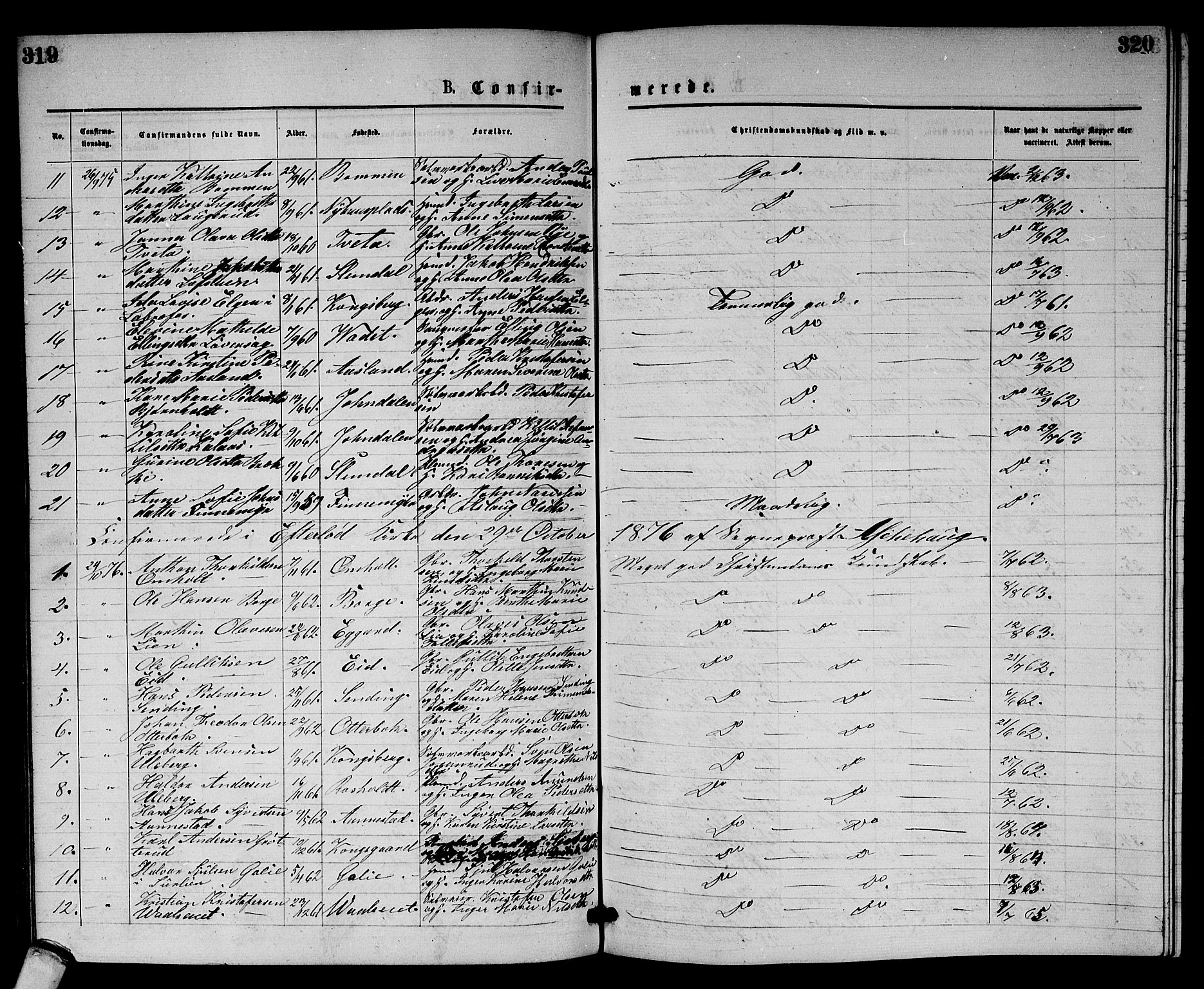 Sandsvær kirkebøker, AV/SAKO-A-244/G/Gb/L0001: Parish register (copy) no. II 1, 1874-1885, p. 319-320