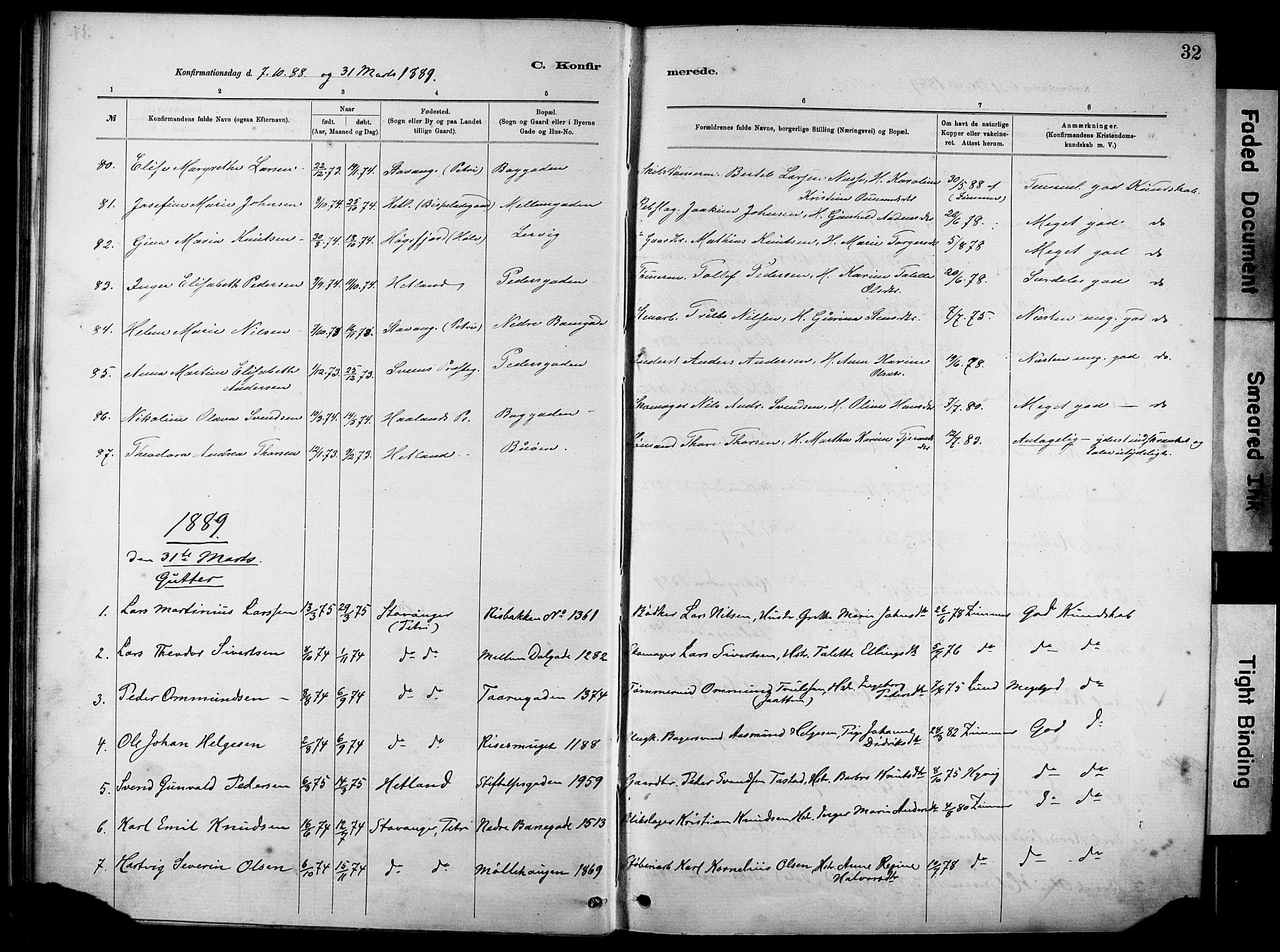 St. Johannes sokneprestkontor, SAST/A-101814/001/30/30BA/L0002: Parish register (official) no. A 2, 1885-1899, p. 32
