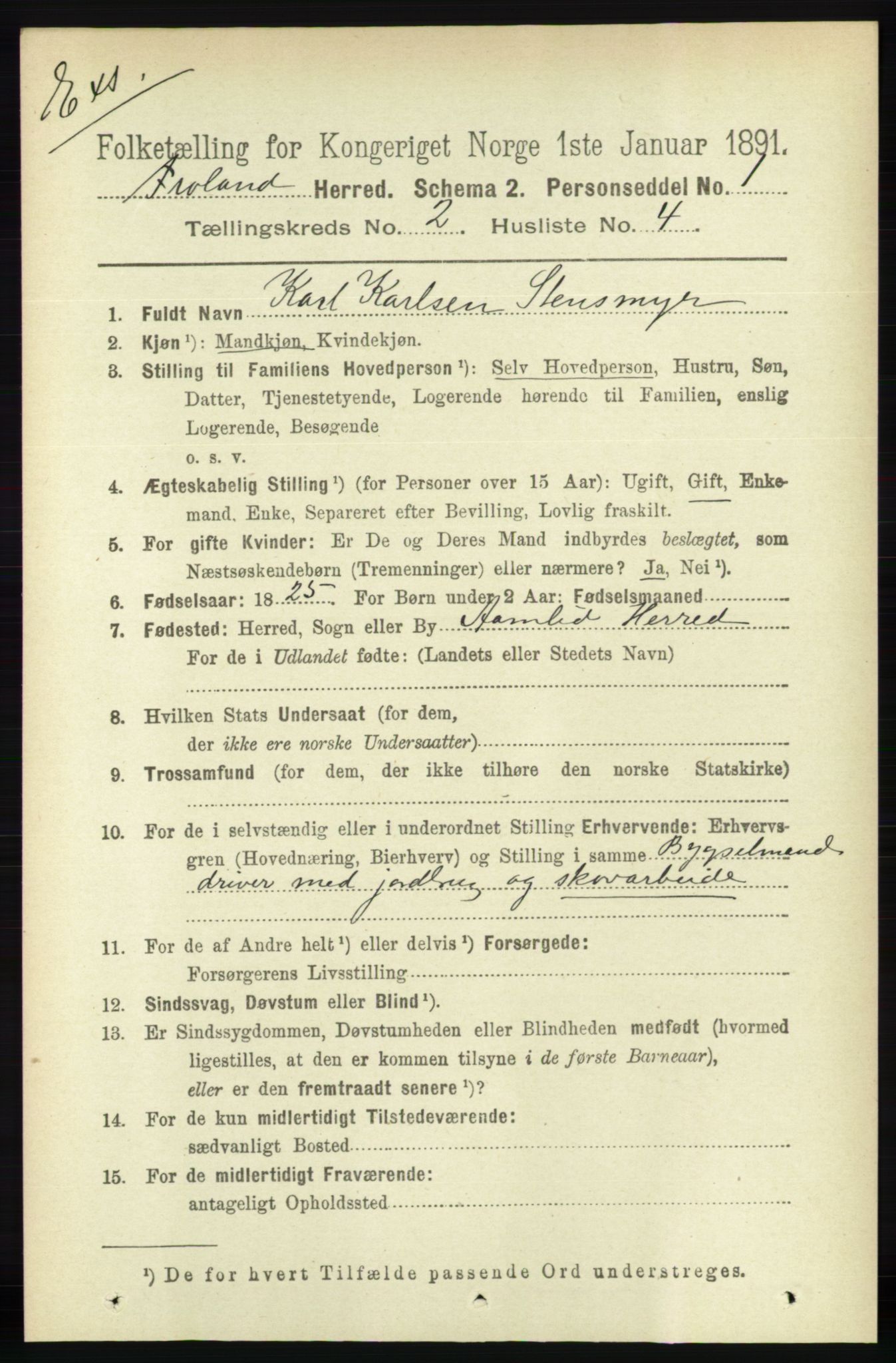 RA, Census 1891 for Nedenes amt: Gjenparter av personsedler for beslektede ektefeller, menn, 1891, p. 430