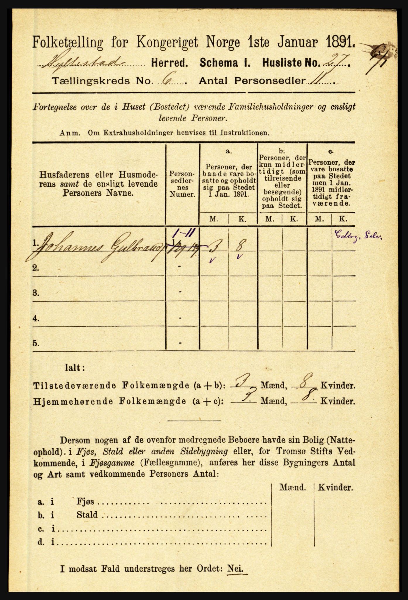 RA, 1891 census for 1413 Hyllestad, 1891, p. 1007